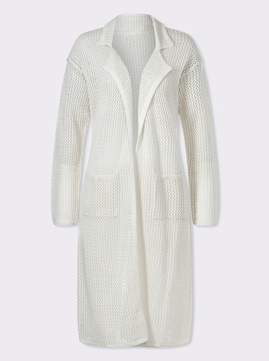 Strickmantel mit Ajour-Muster - ecru