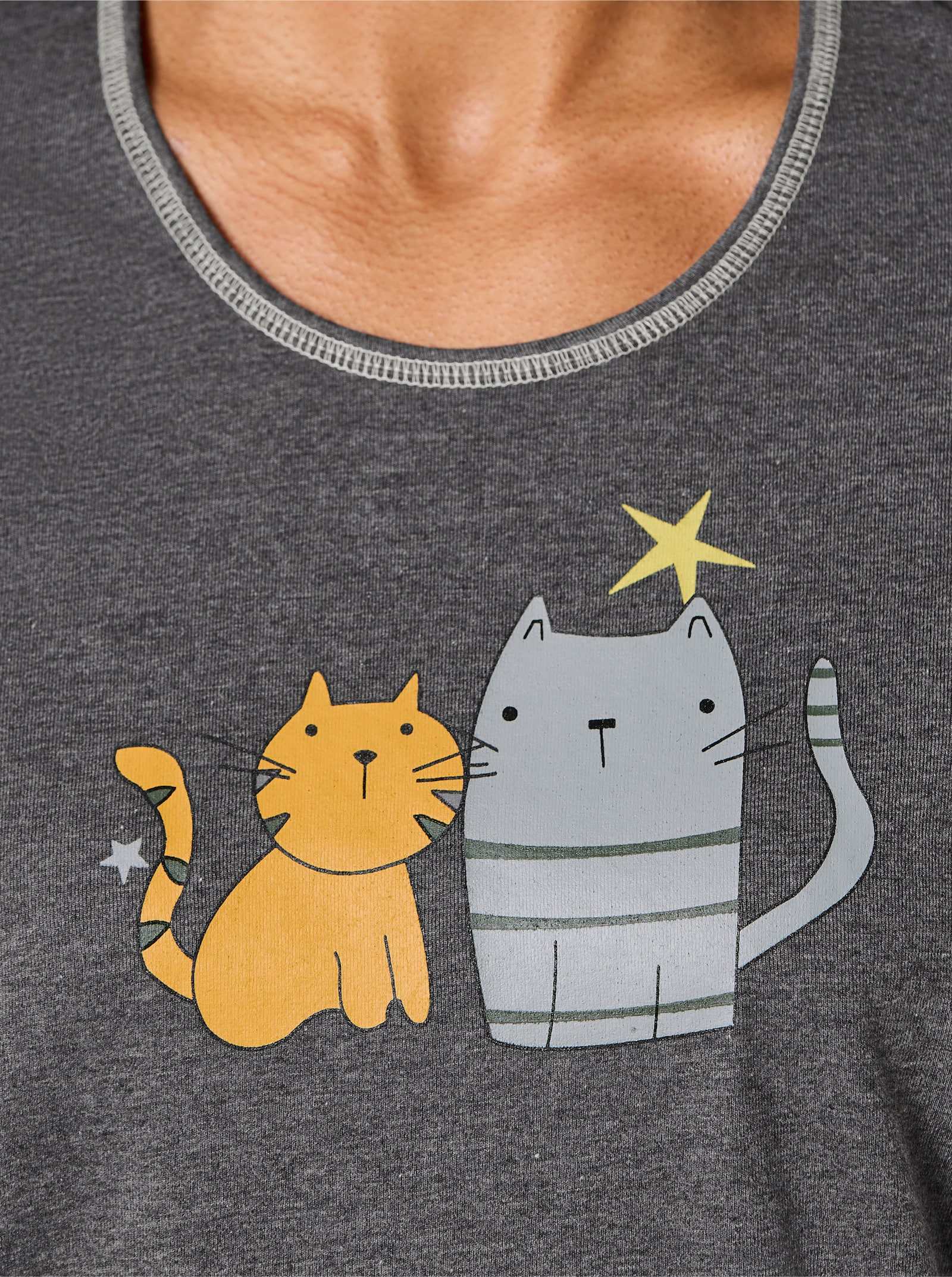 wäschepur Capri-pyjama met kattenprint - antraciet/grijs geprint