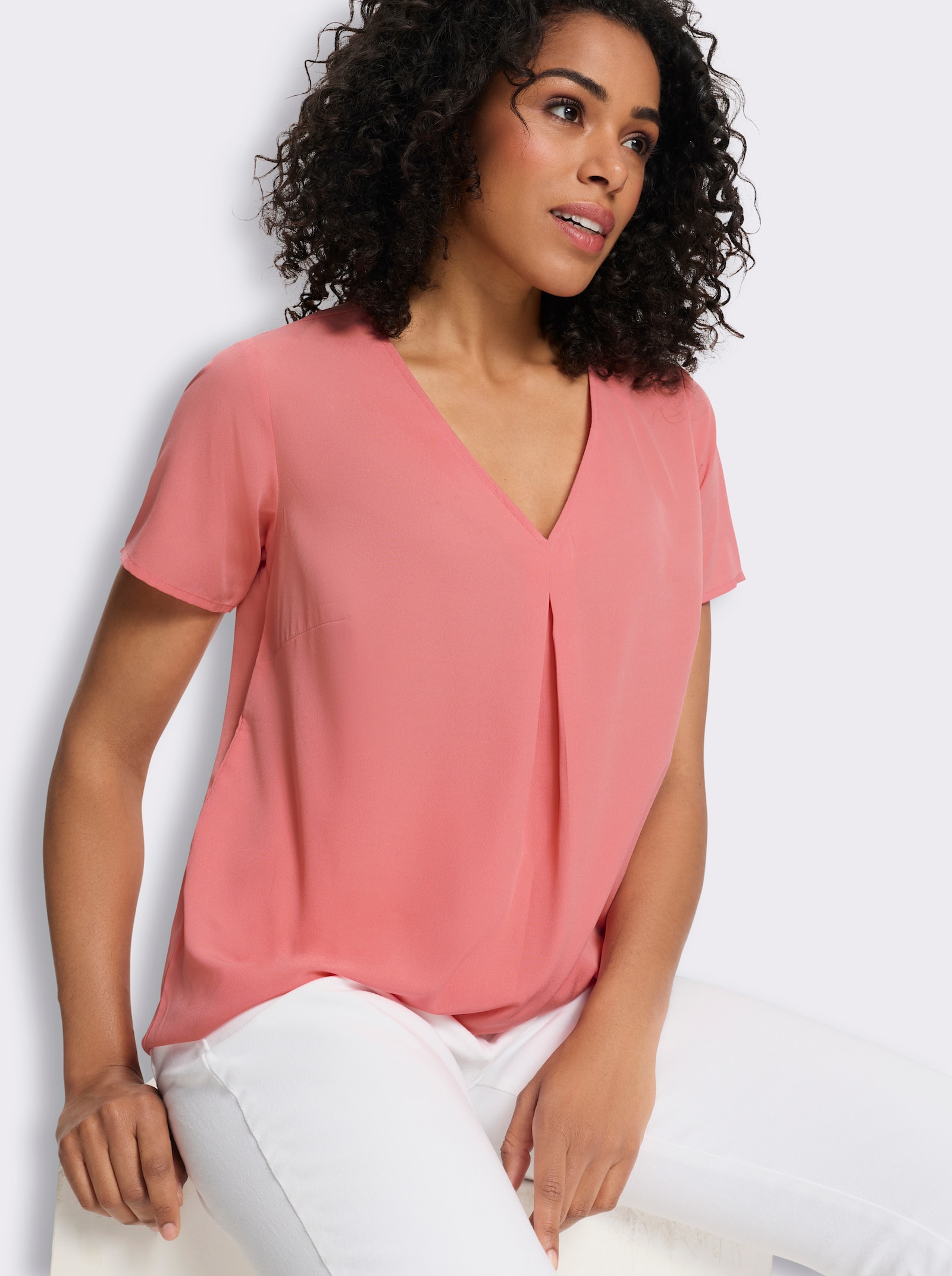 Comfortblouse met stolpplooi voor - flamingo