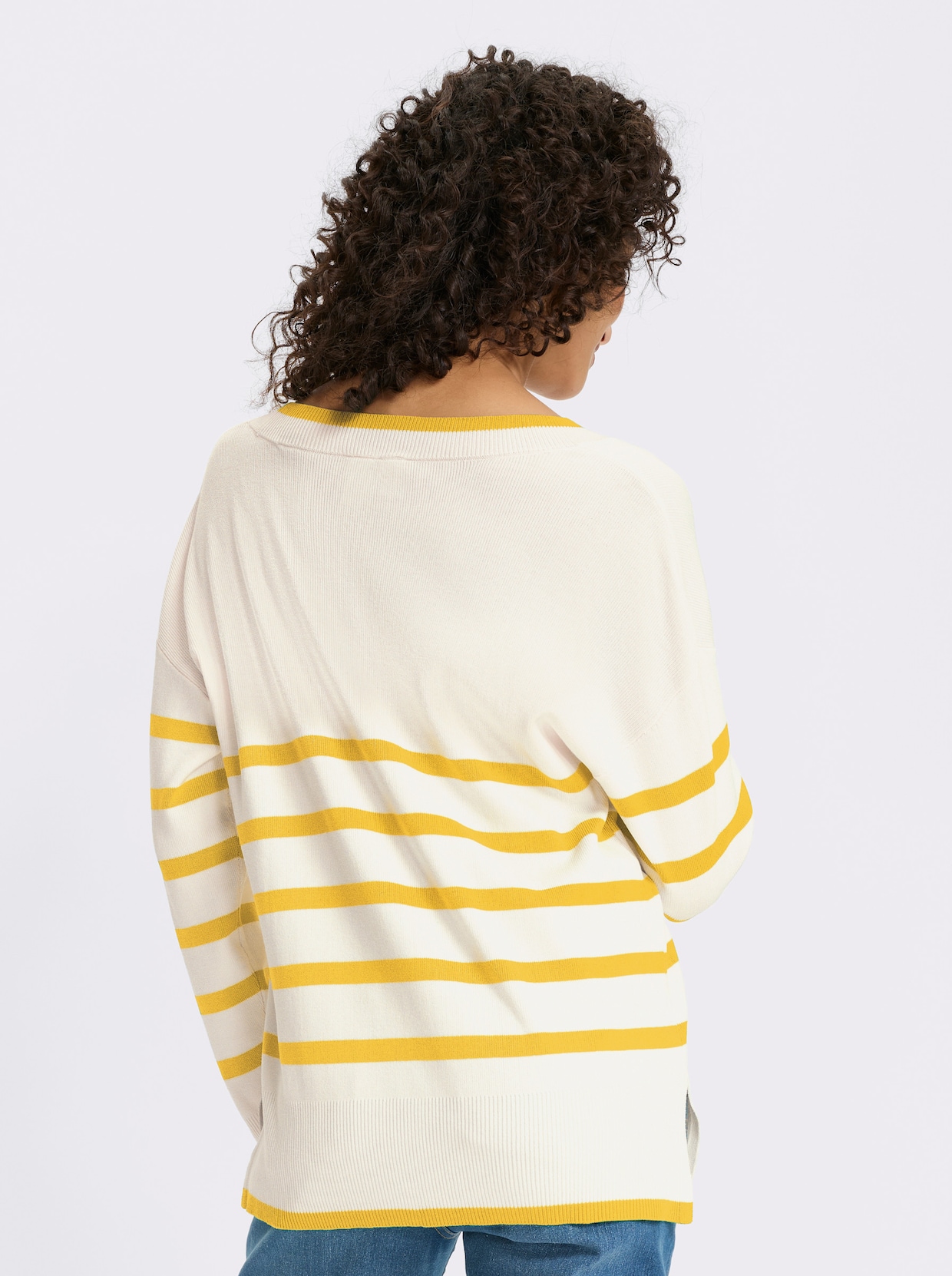 heine Pull à rayures avec encolure en V - jaune soleil-écru à rayures fines