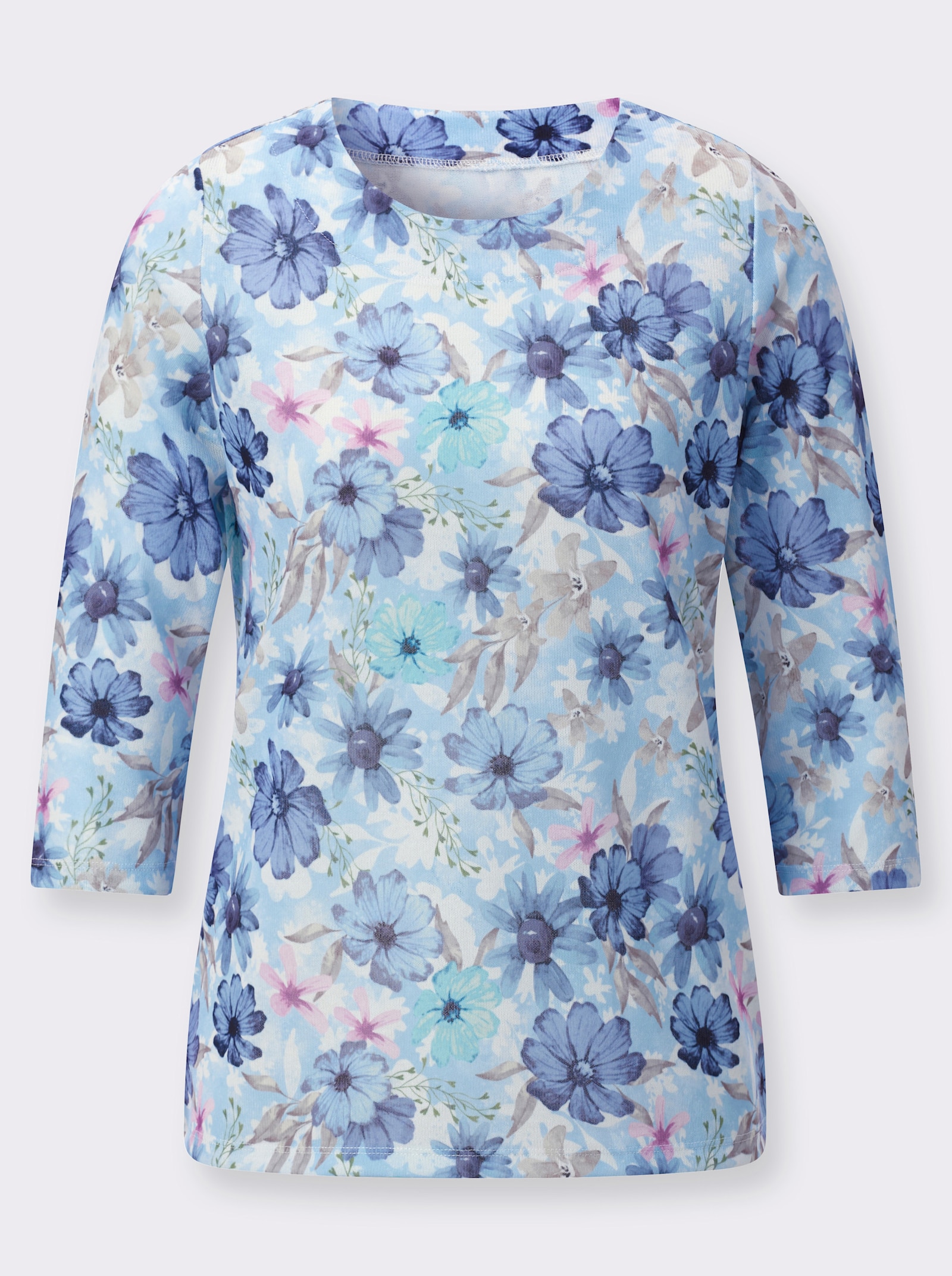 Shirt met ronde hals en 3/4-mouwen - ijsblauw/duivenblauw bedrukt