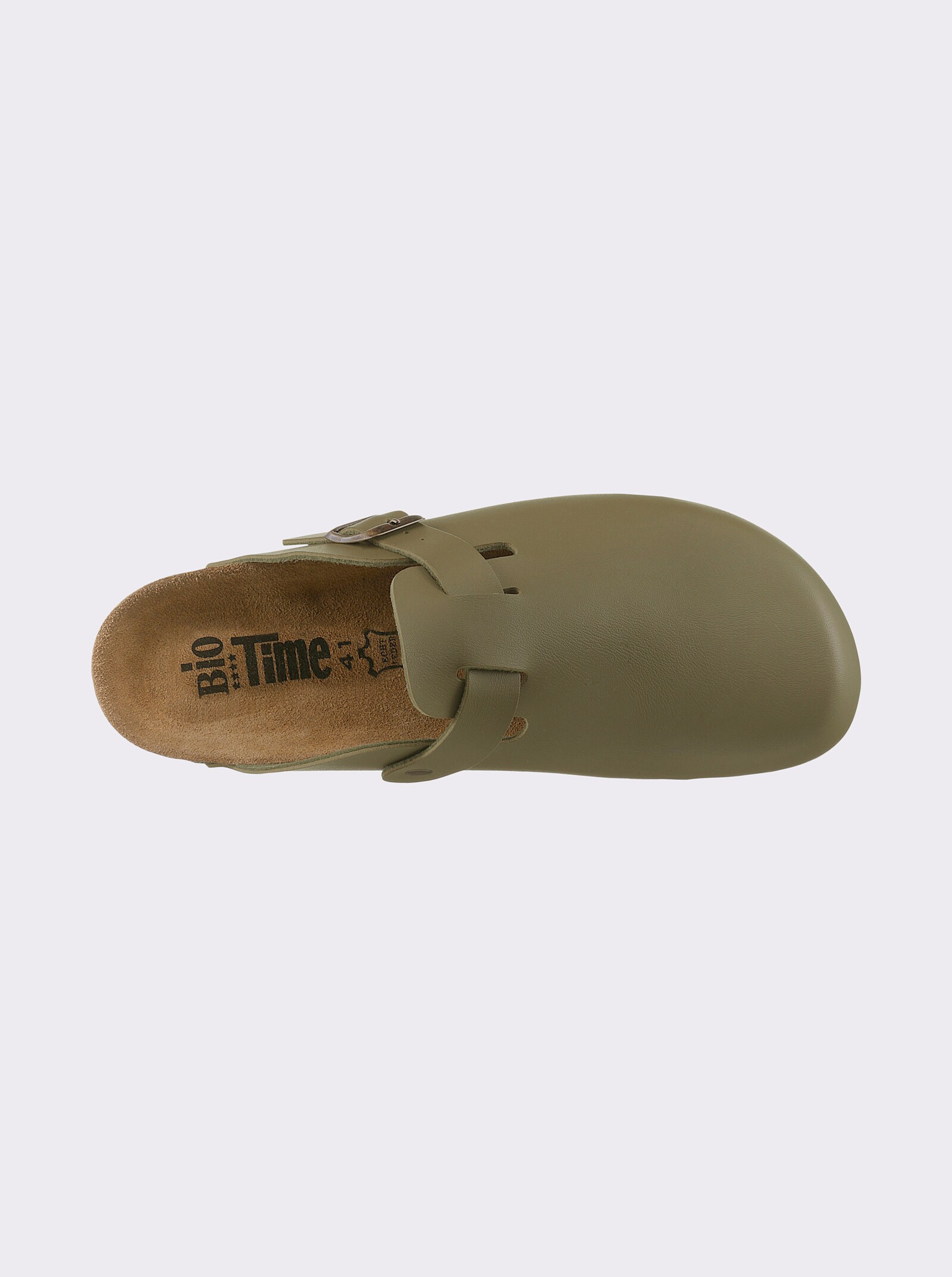 Bio Time Pantoffel aus Leder-Imitat, kräftige Füße - khaki