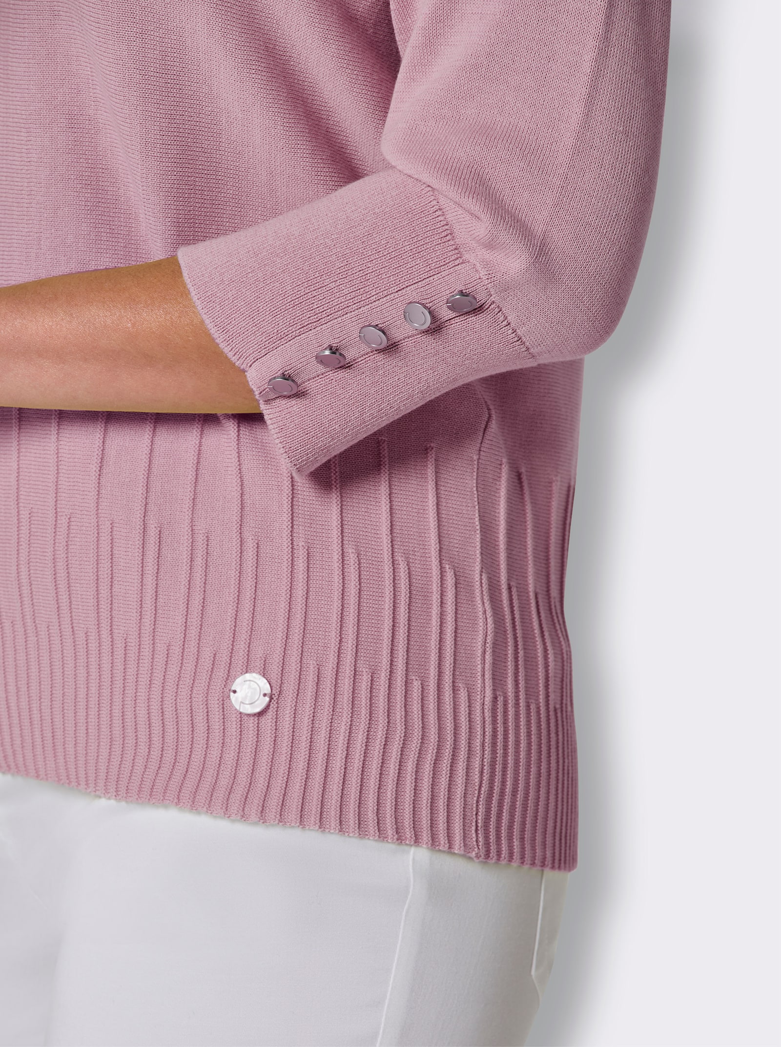 CREATION L PREMIUM Polopullover aus Querstrick - rosé