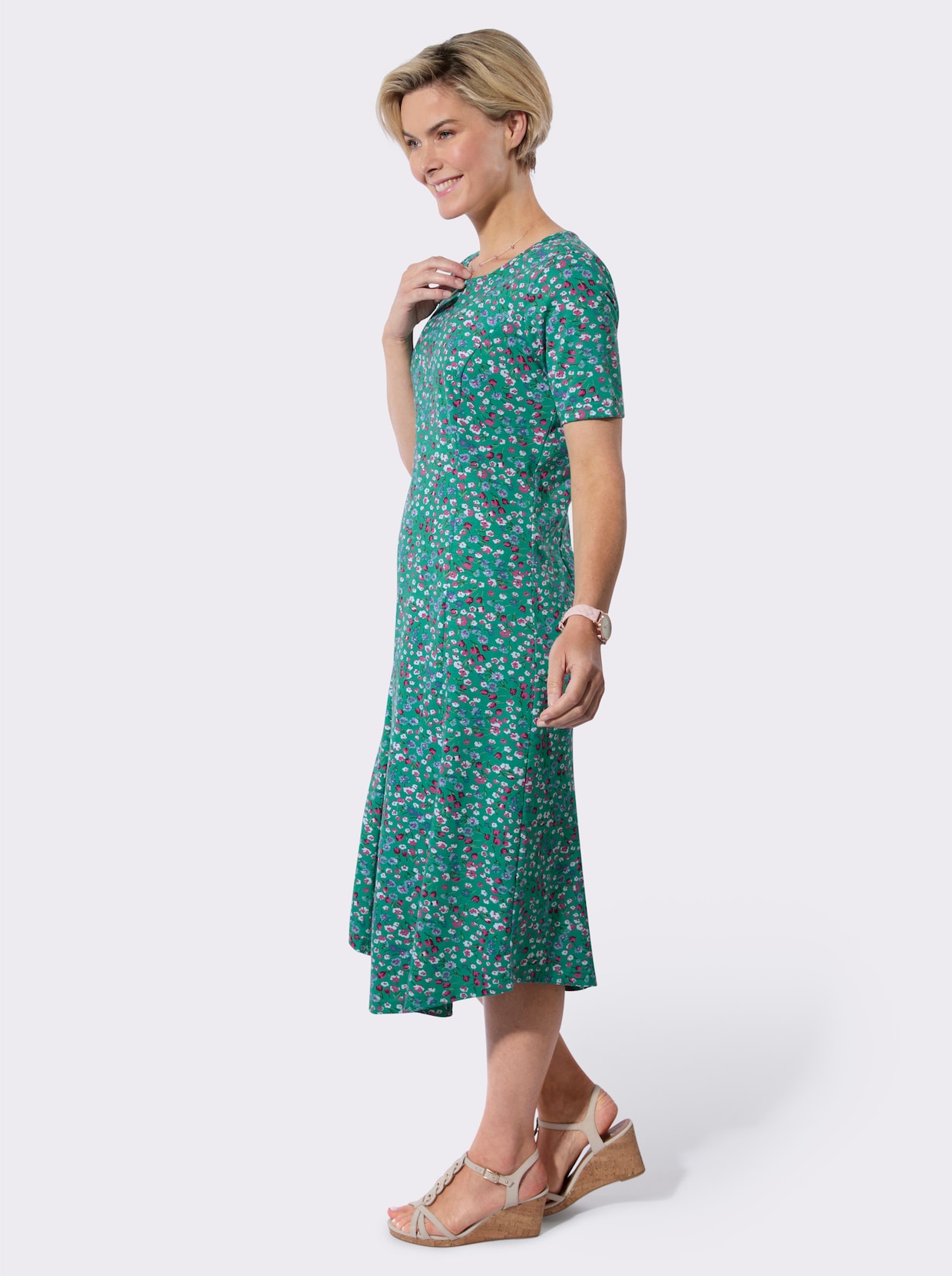 Sommerkleid - smaragd-fuchsia-bedruckt