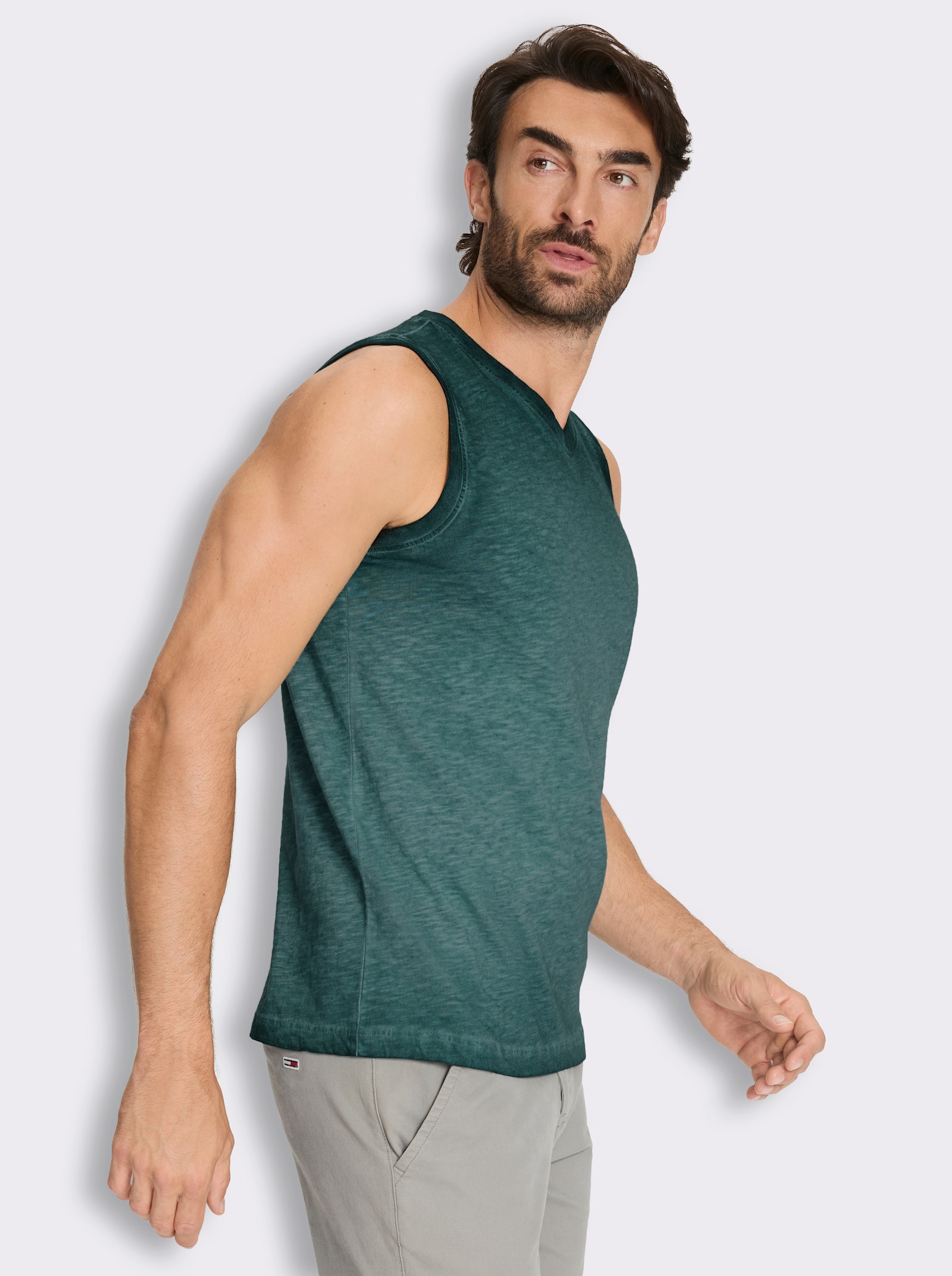 V-Shirt ärmellos, aus Baumwolle - petrol