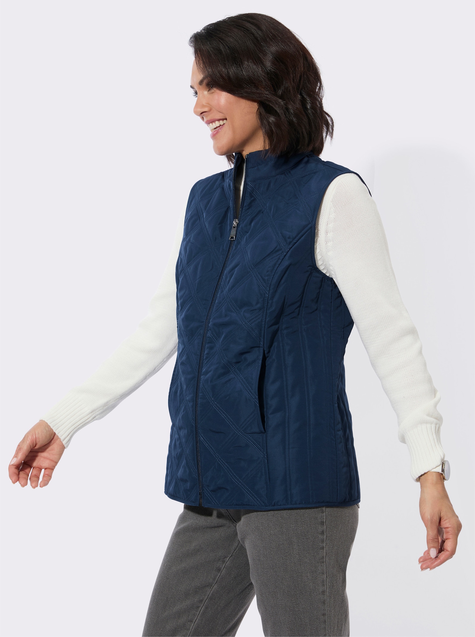 Steppweste mit seitlichen Ziernähten - dunkelblau