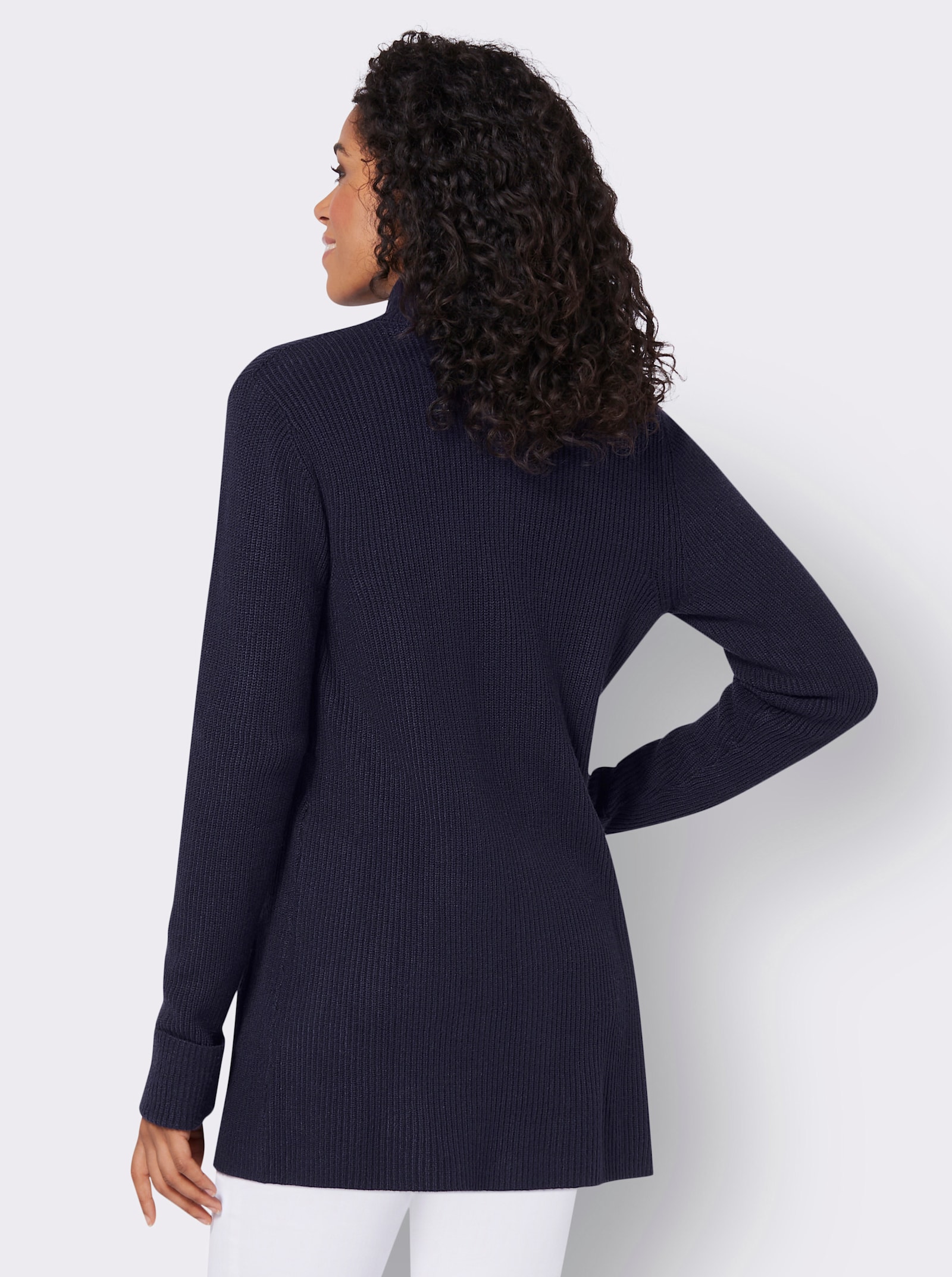 Longstrickjacke mit Stehkragen - marine