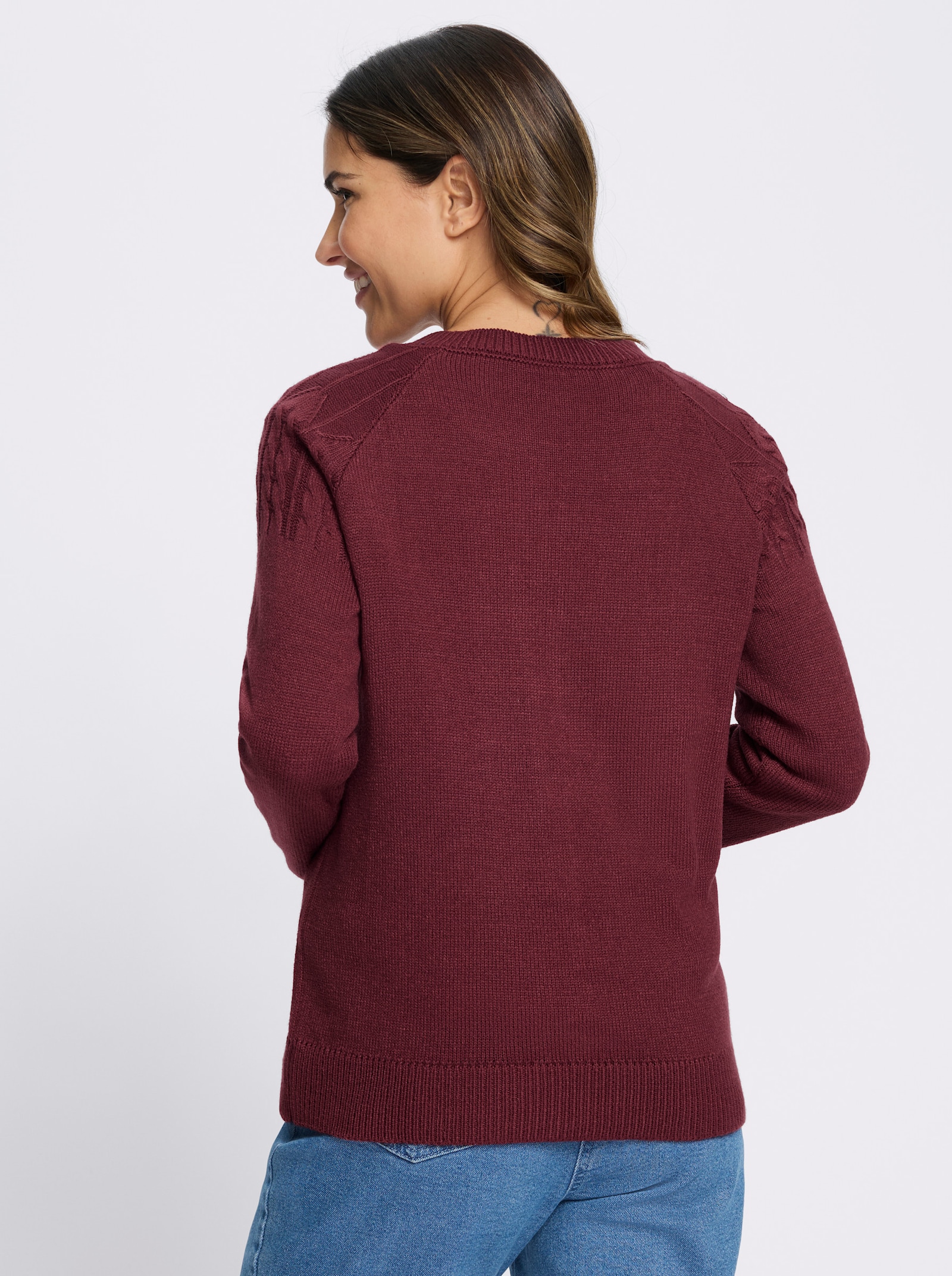 Strickjacke mit Zopfmuster - bordeaux