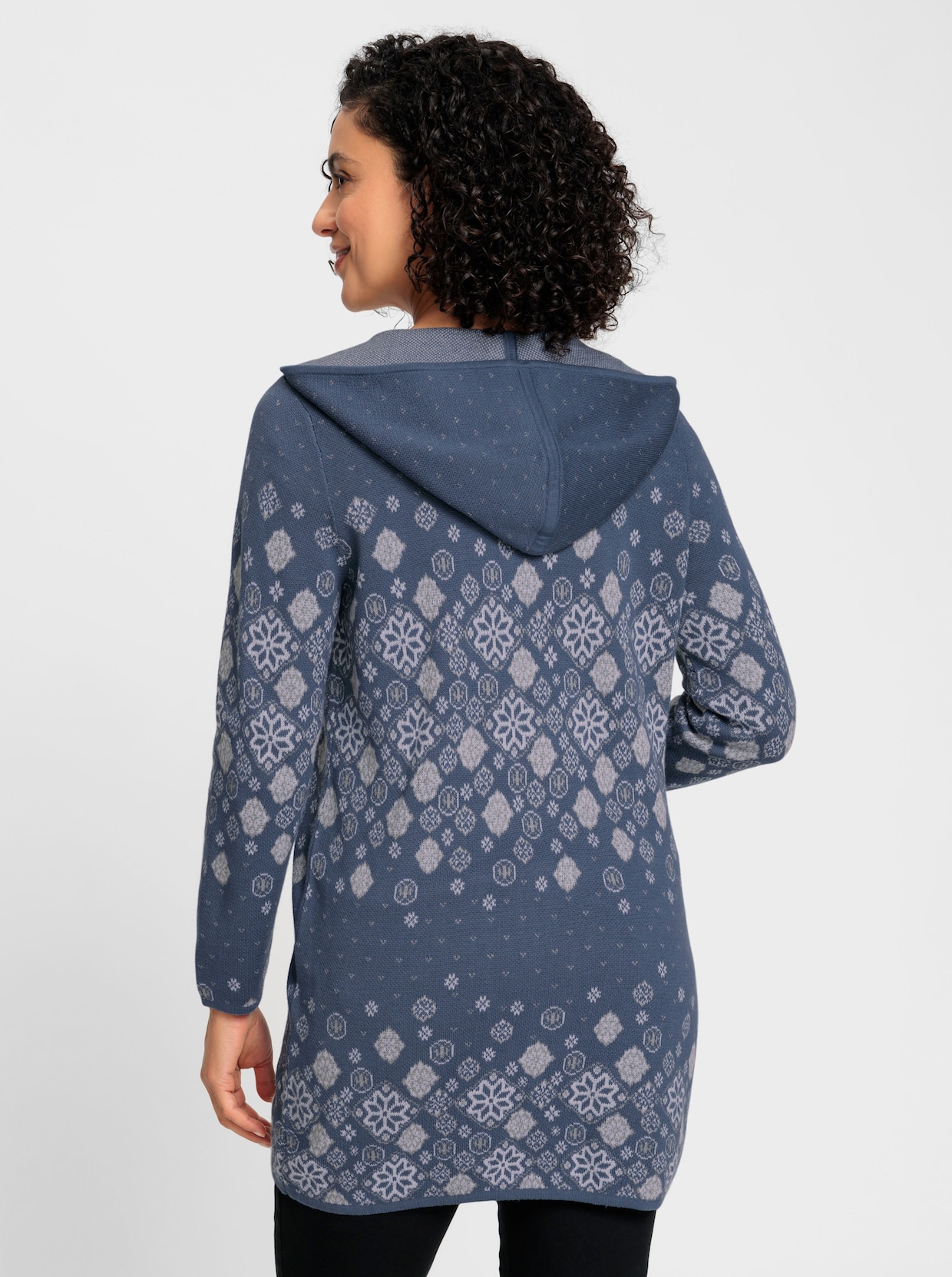 Longstrickjacke - rauchblau-gemustert