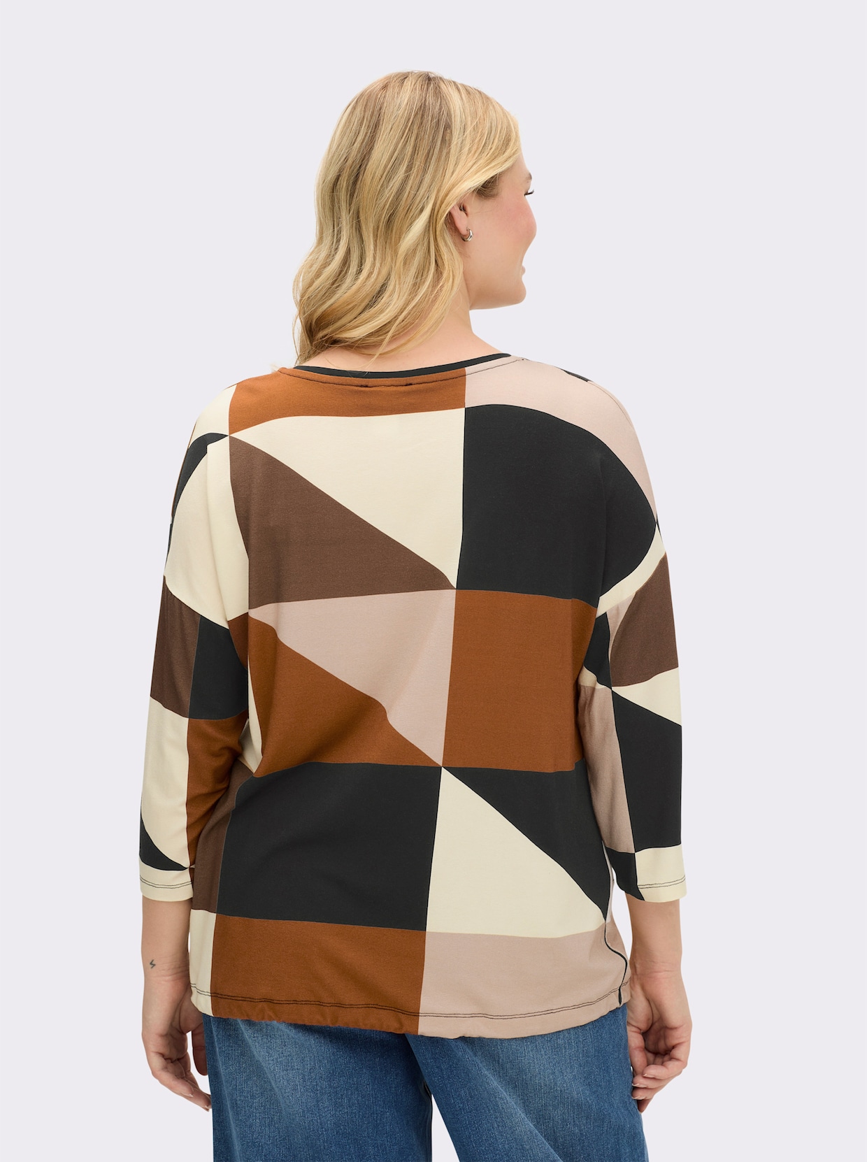 3/4-Arm-Shirt mit Tunnelzug am Saum - champagner-cognac-bedruckt