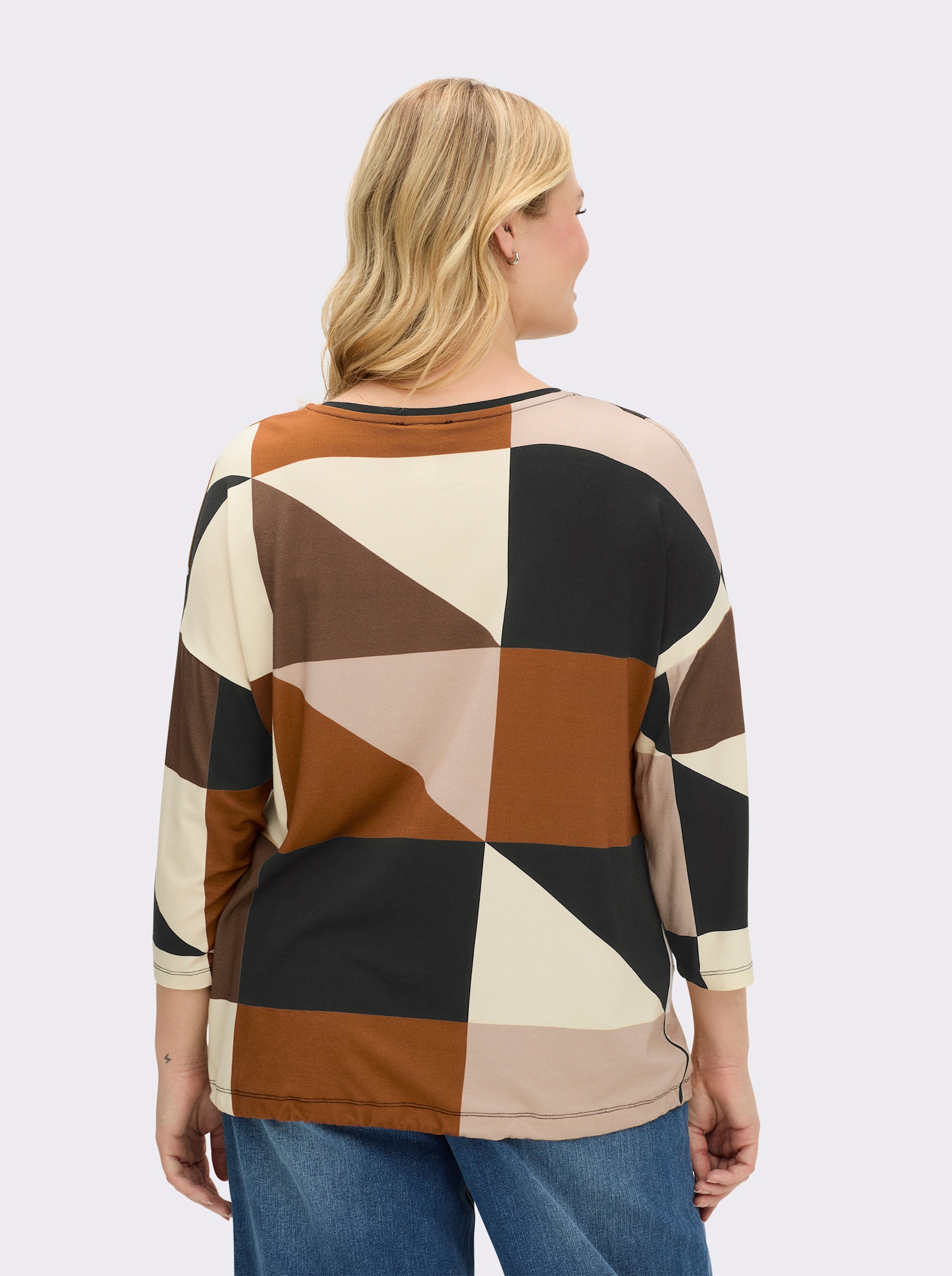 3/4-Arm-Shirt mit Tunnelzug am Saum - champagner-cognac-bedruckt