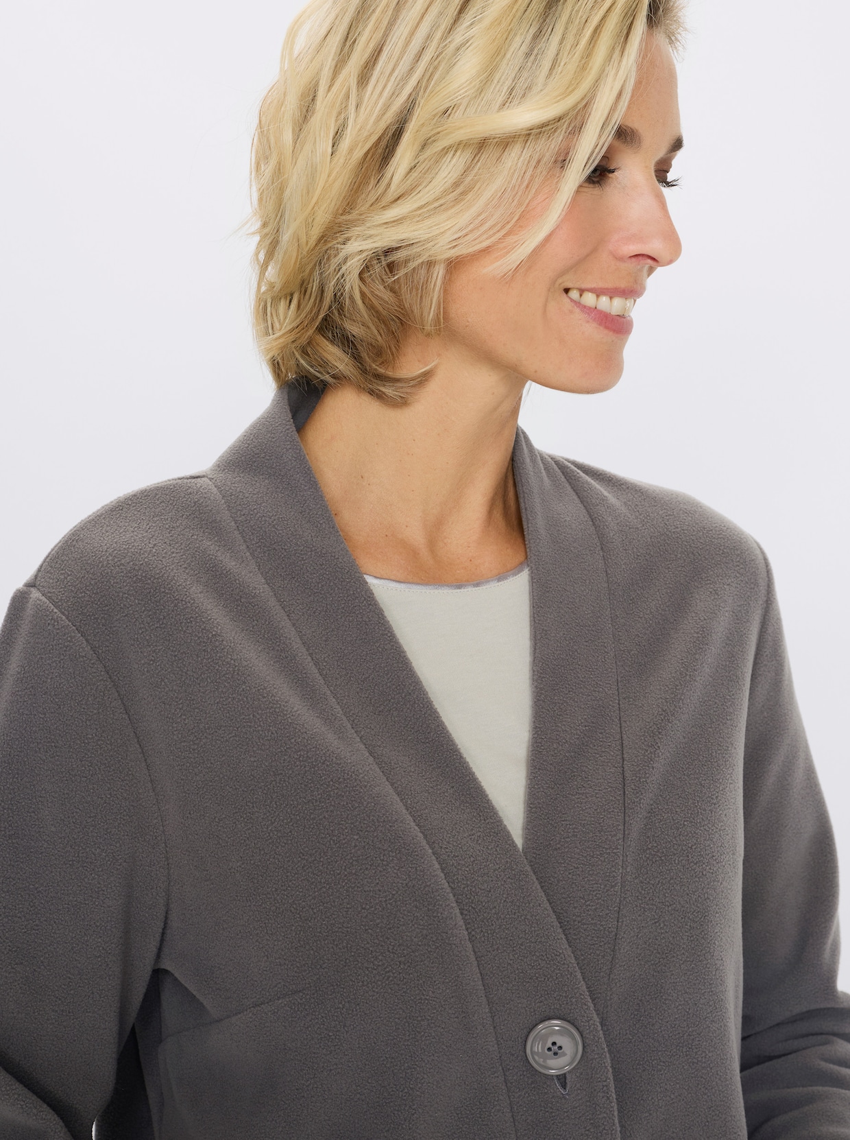 Fleecejacke mit V-Ausschnitt - anthrazit