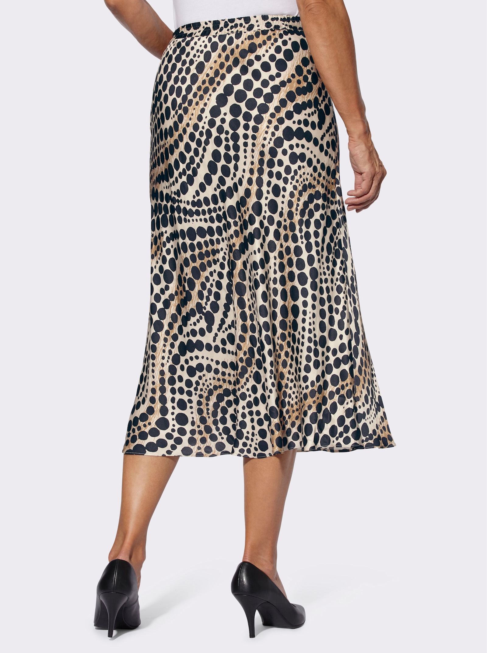 Jupe en satin avec motif à pois - café au lait-noir imprimé