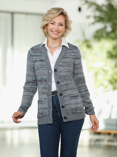 Strickjacke - marine-smaragd-meliert