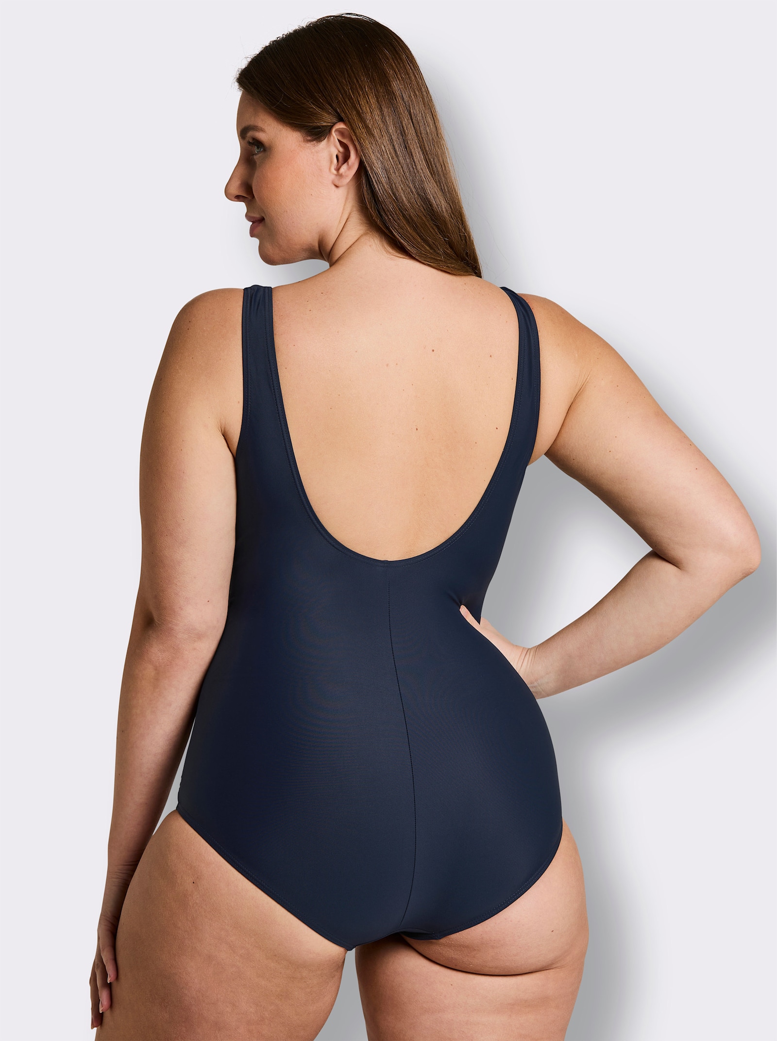 Badeanzug mit Einsätzen im Zebra-Dessin - marine-weiß-bedruckt