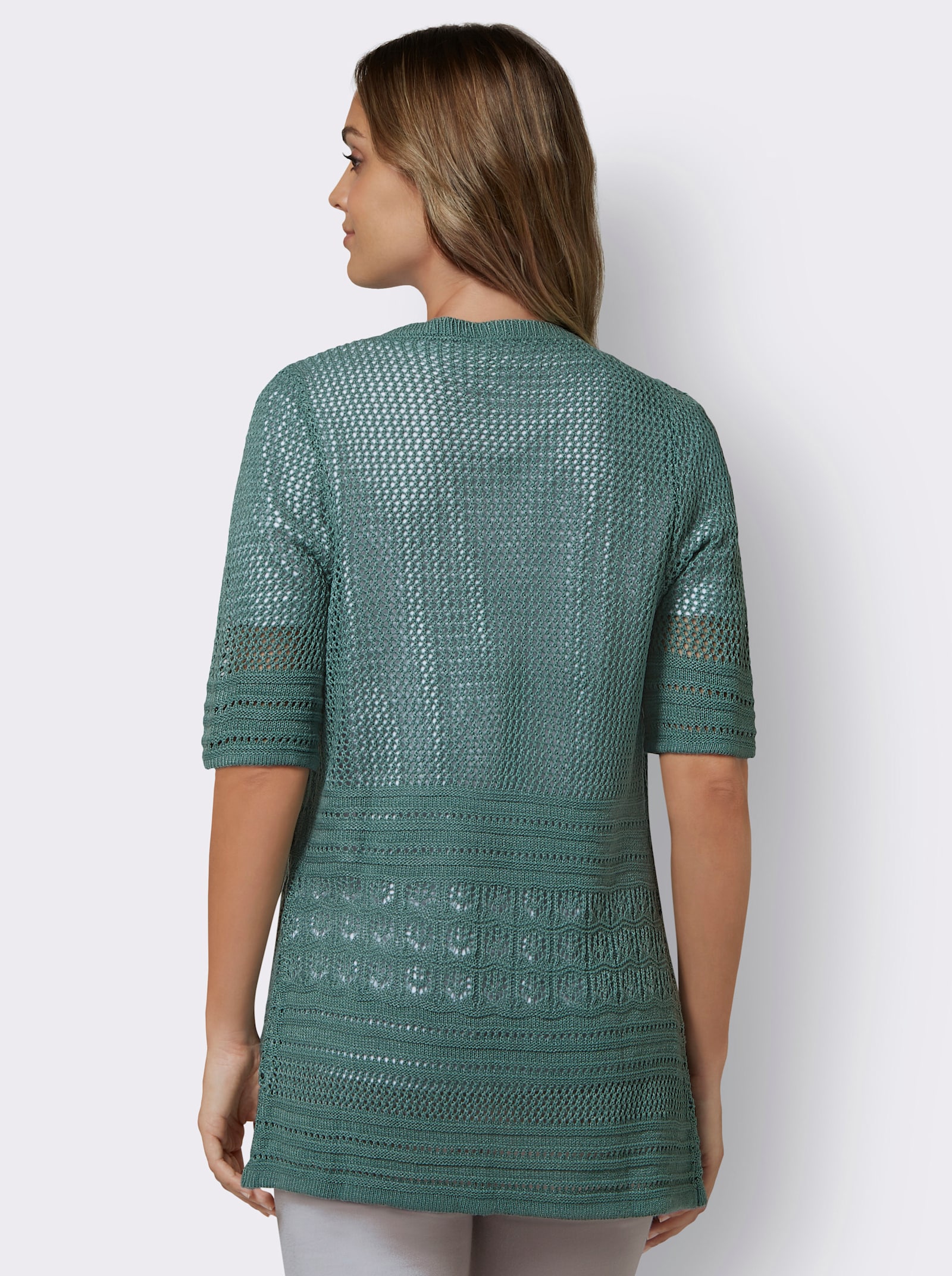 Ažúr.pletený sveter s krát.rukávmi - nefritová