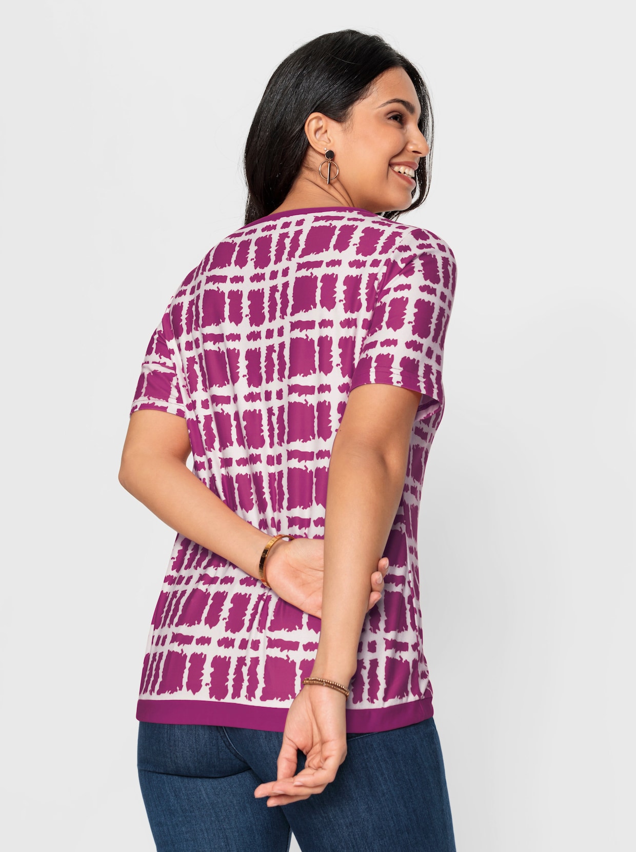 Shirt - magenta-ecru-bedruckt