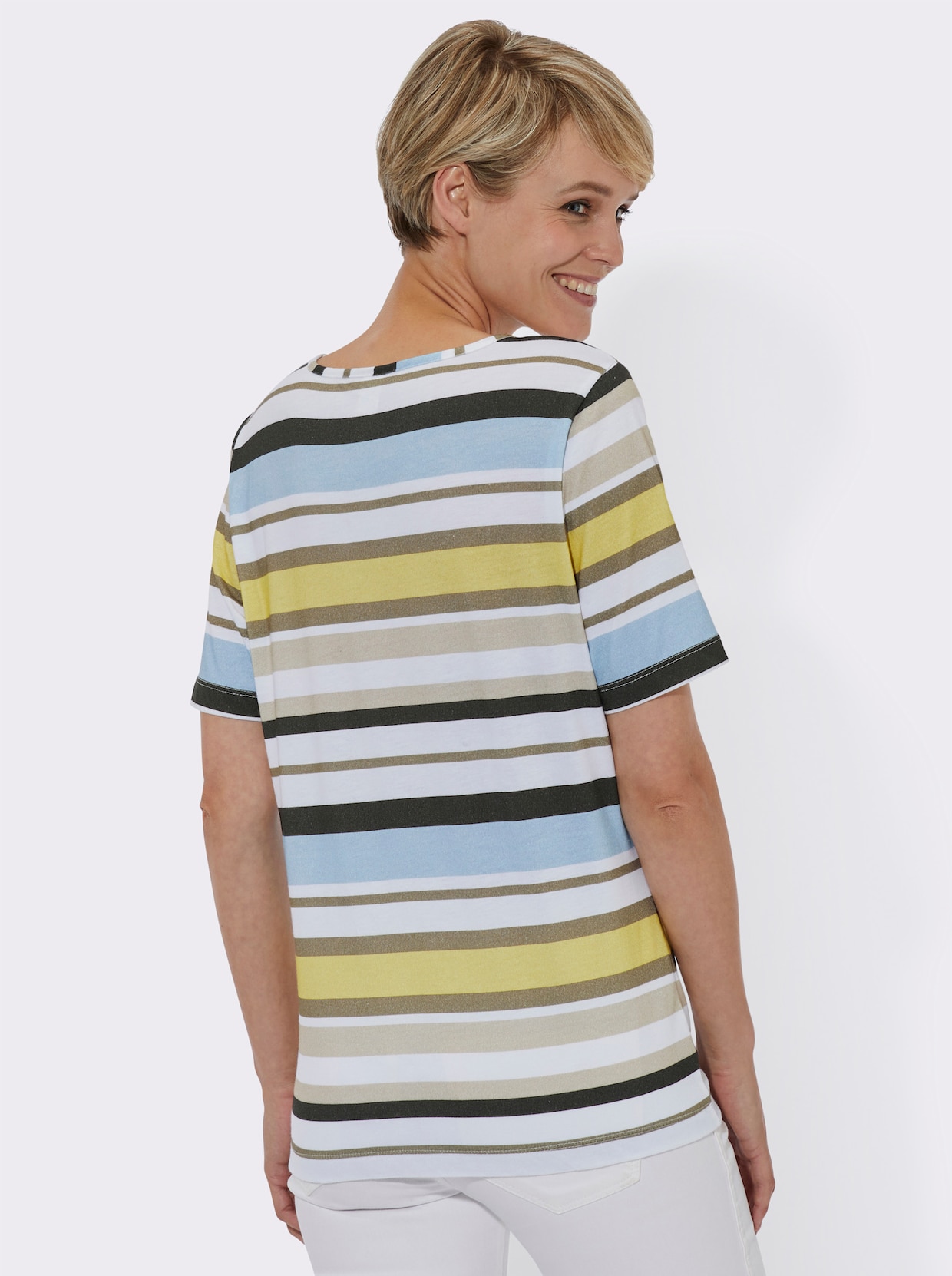 Shirt met ronde hals - citroen/wit gestreept