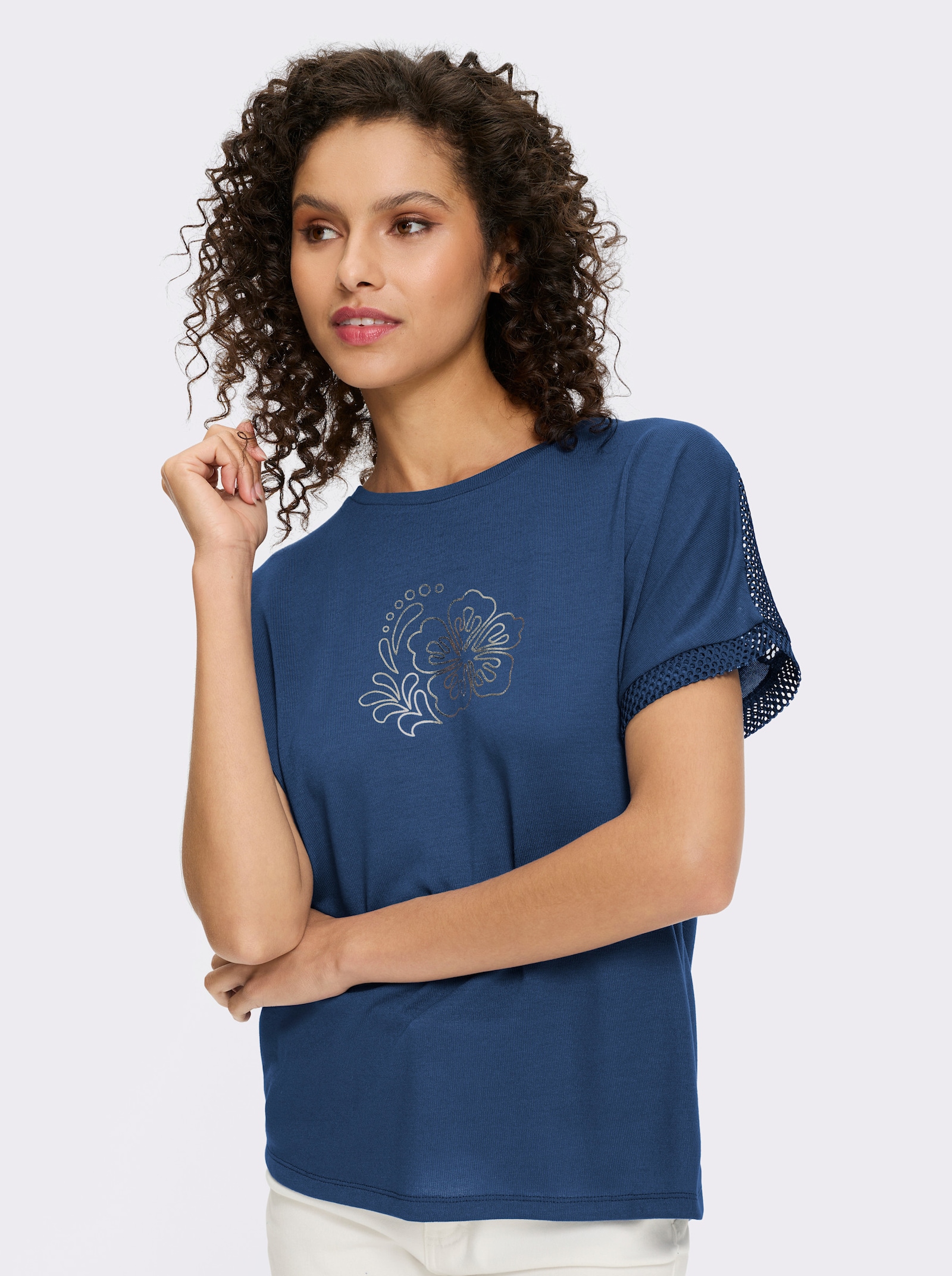 heine Kurzarmshirt mit Netzeinsätzen - jeansblau