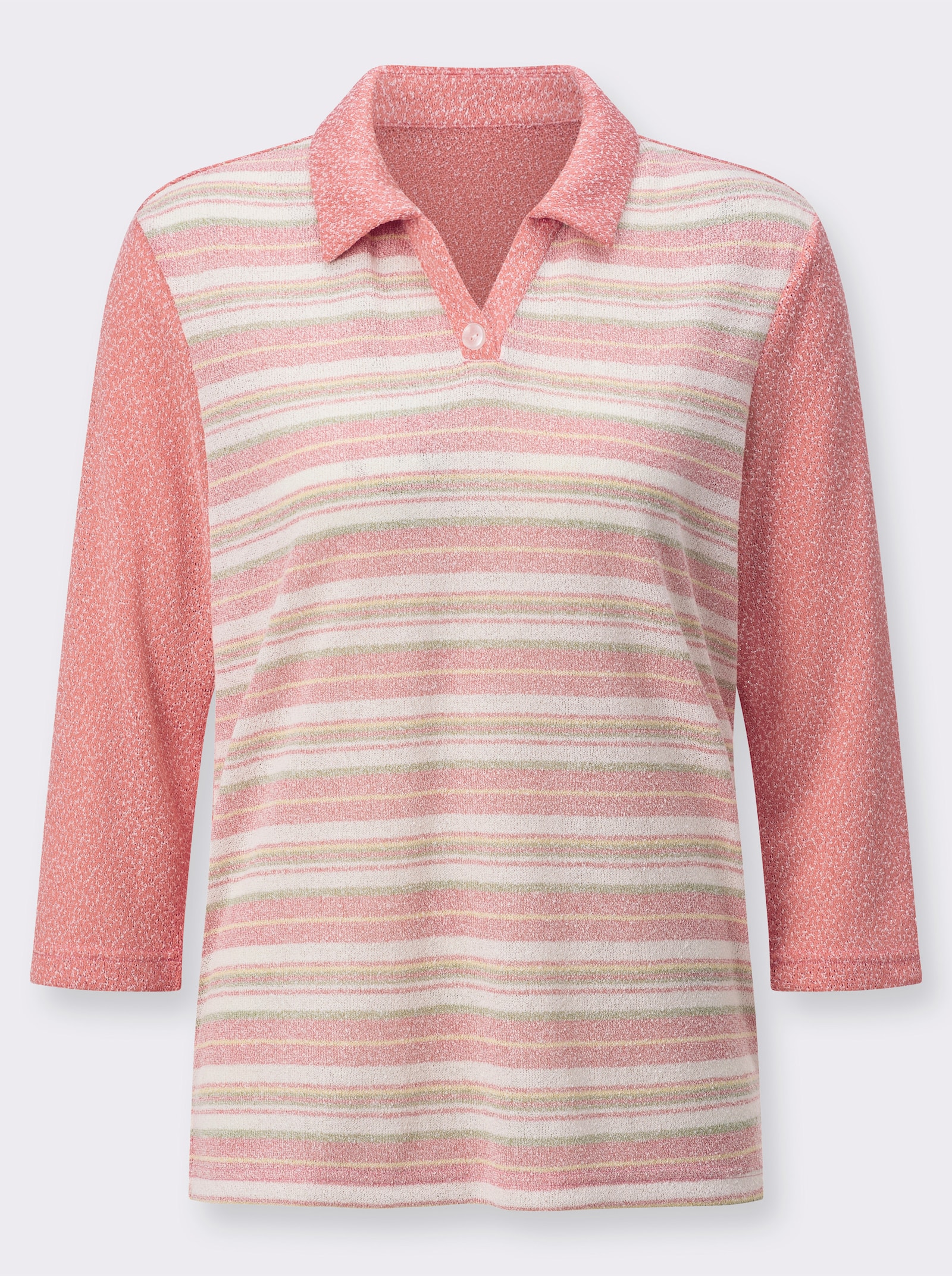  Poloshirt in Bouclé-Qualität - flamingo-lindgrün-geringelt