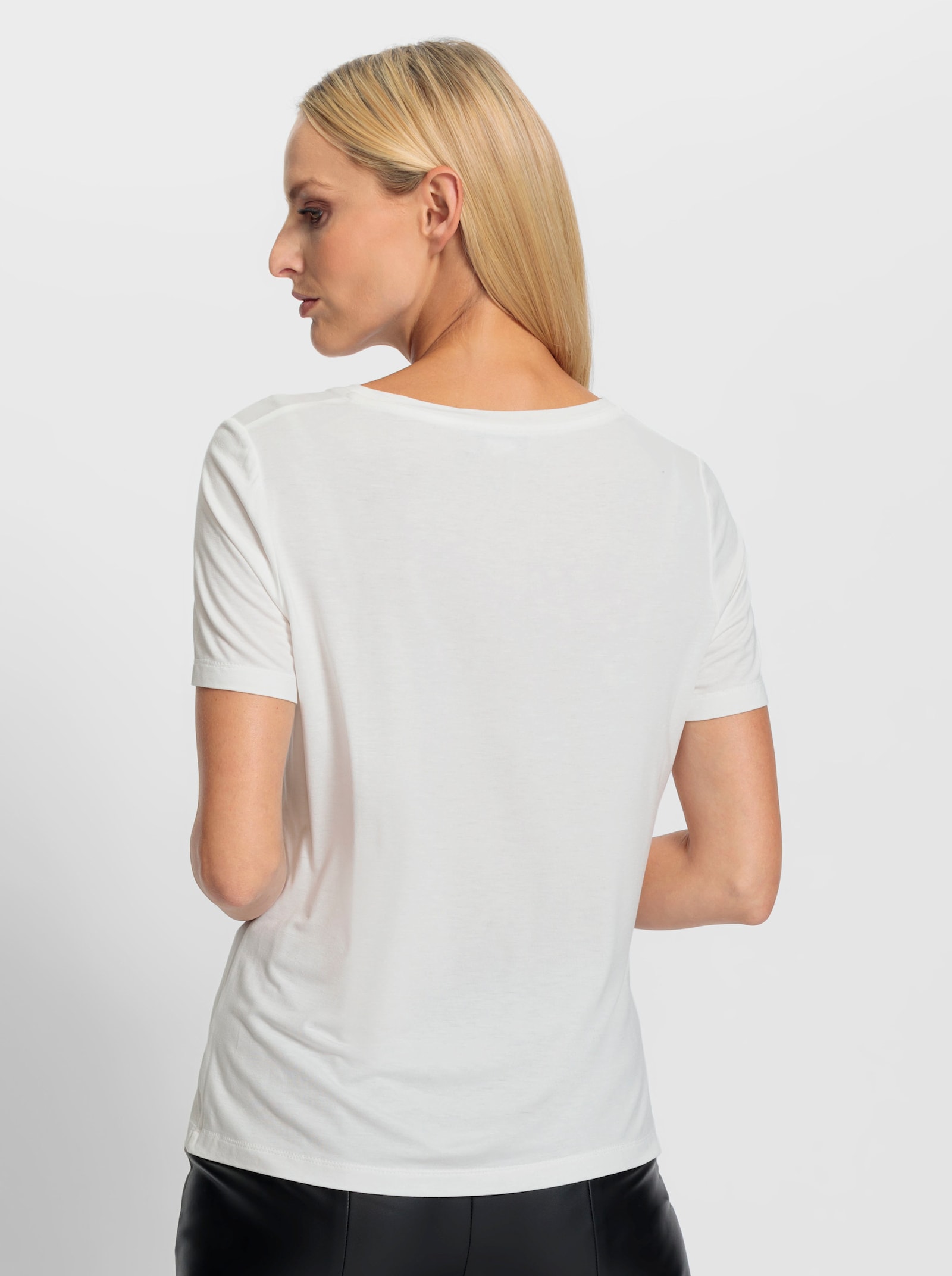 heine Rundhalsshirt Schriftzug mit Ziersteinchen - weiß