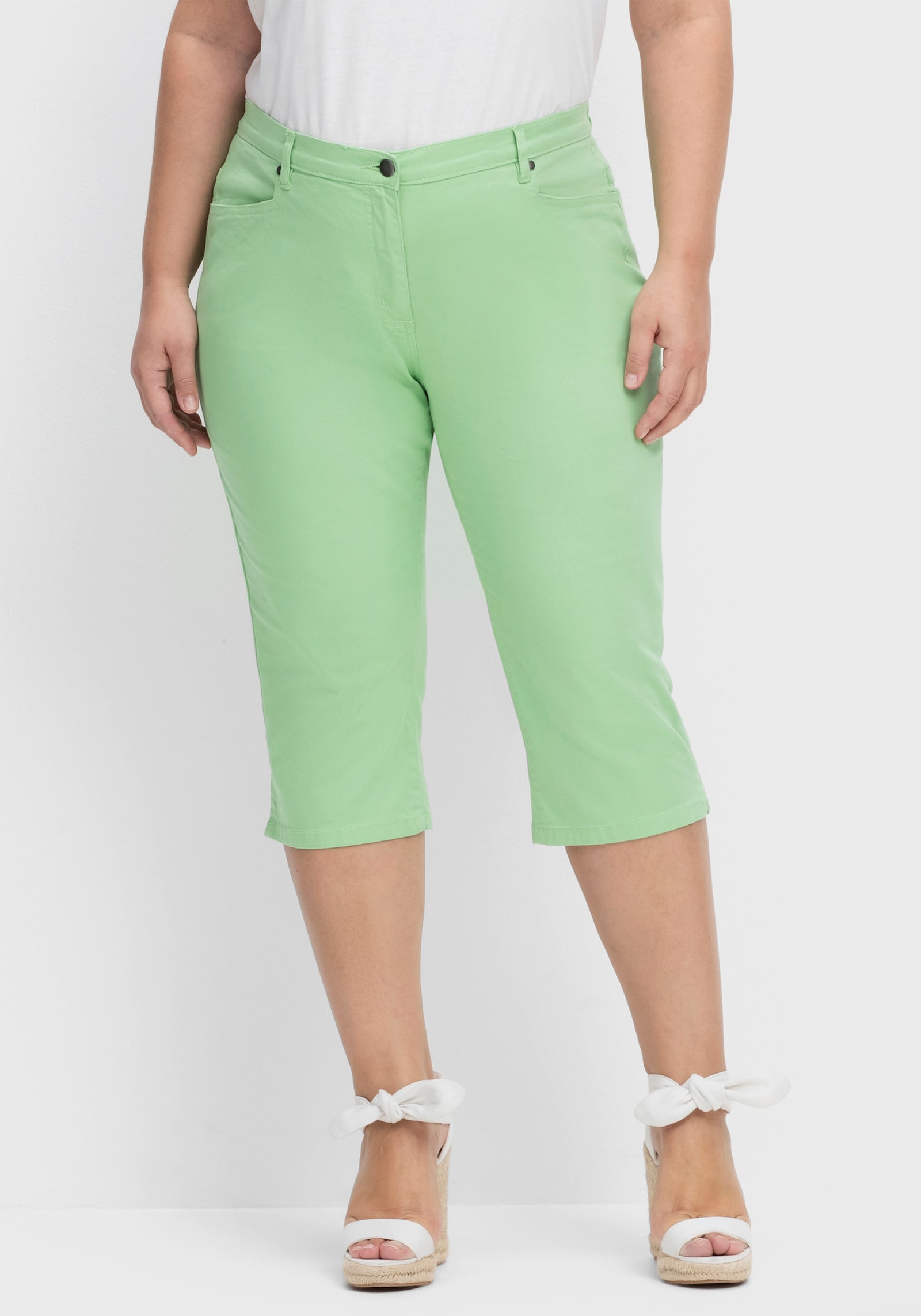 Caprijeans mit glitzerndem Katzenmotiv - reseda