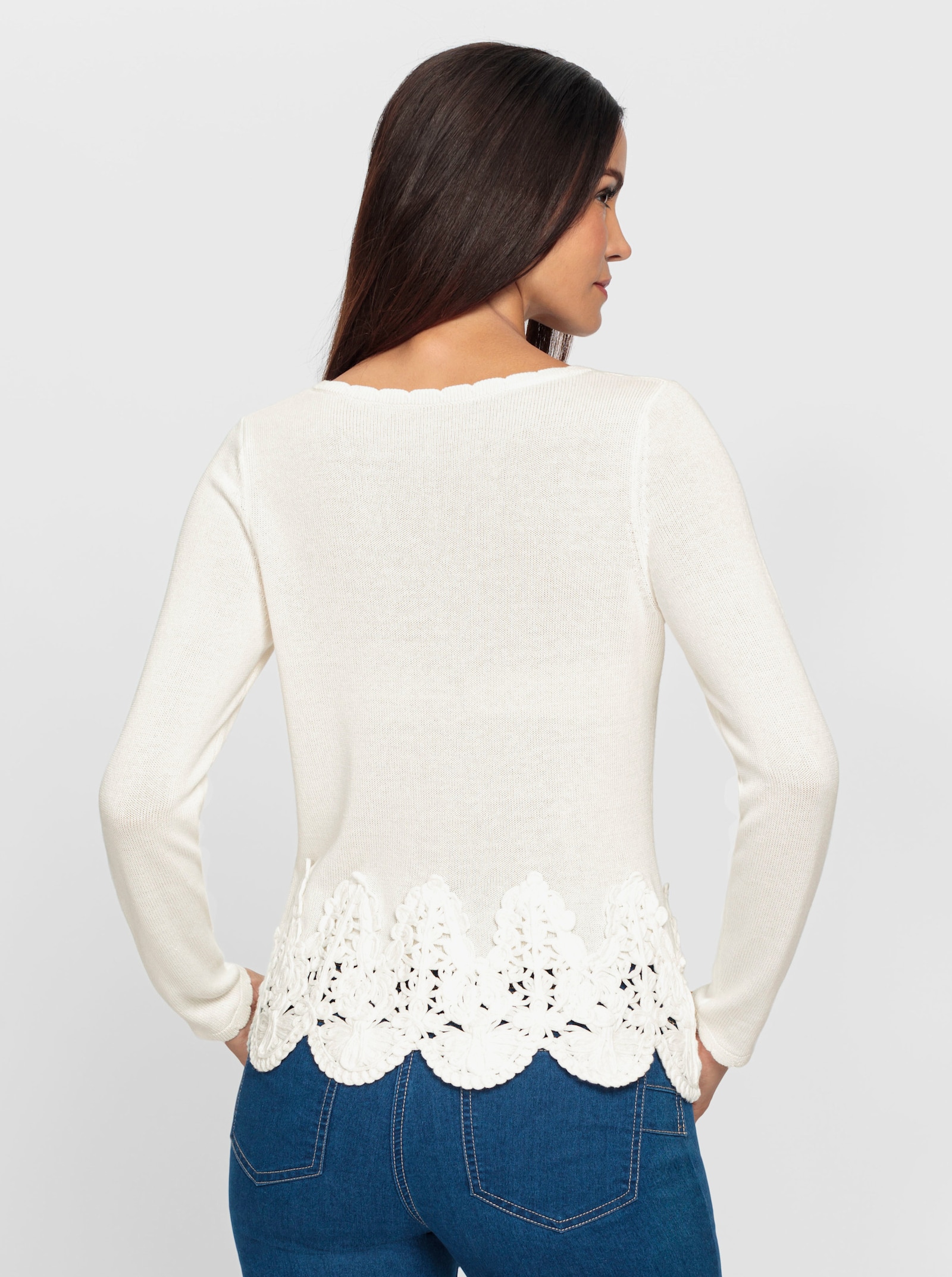 heine Feinstrickpullover mit Kordel-Stickerei - ecru