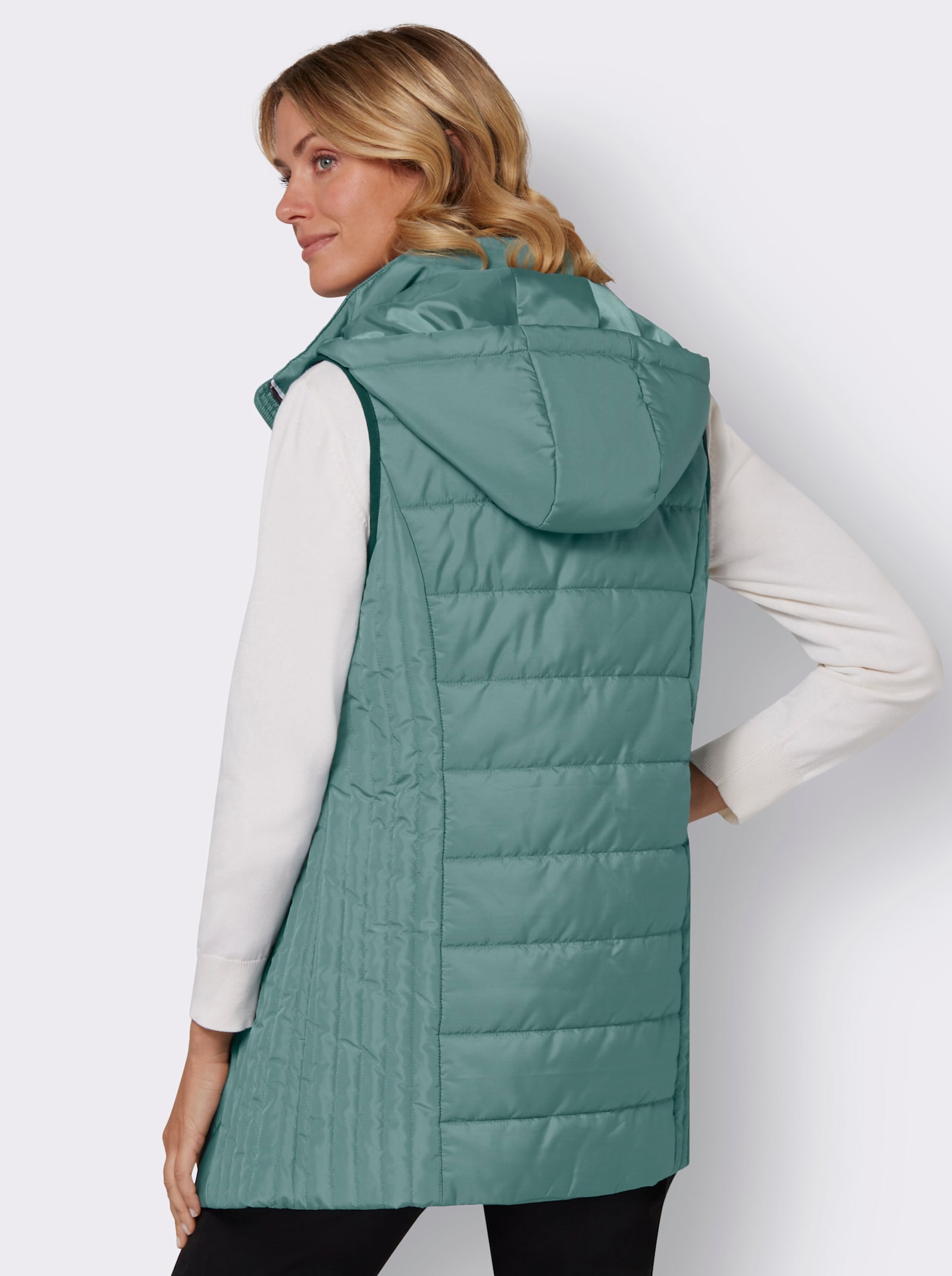 Lange bodywarmer met warme wattering - jade