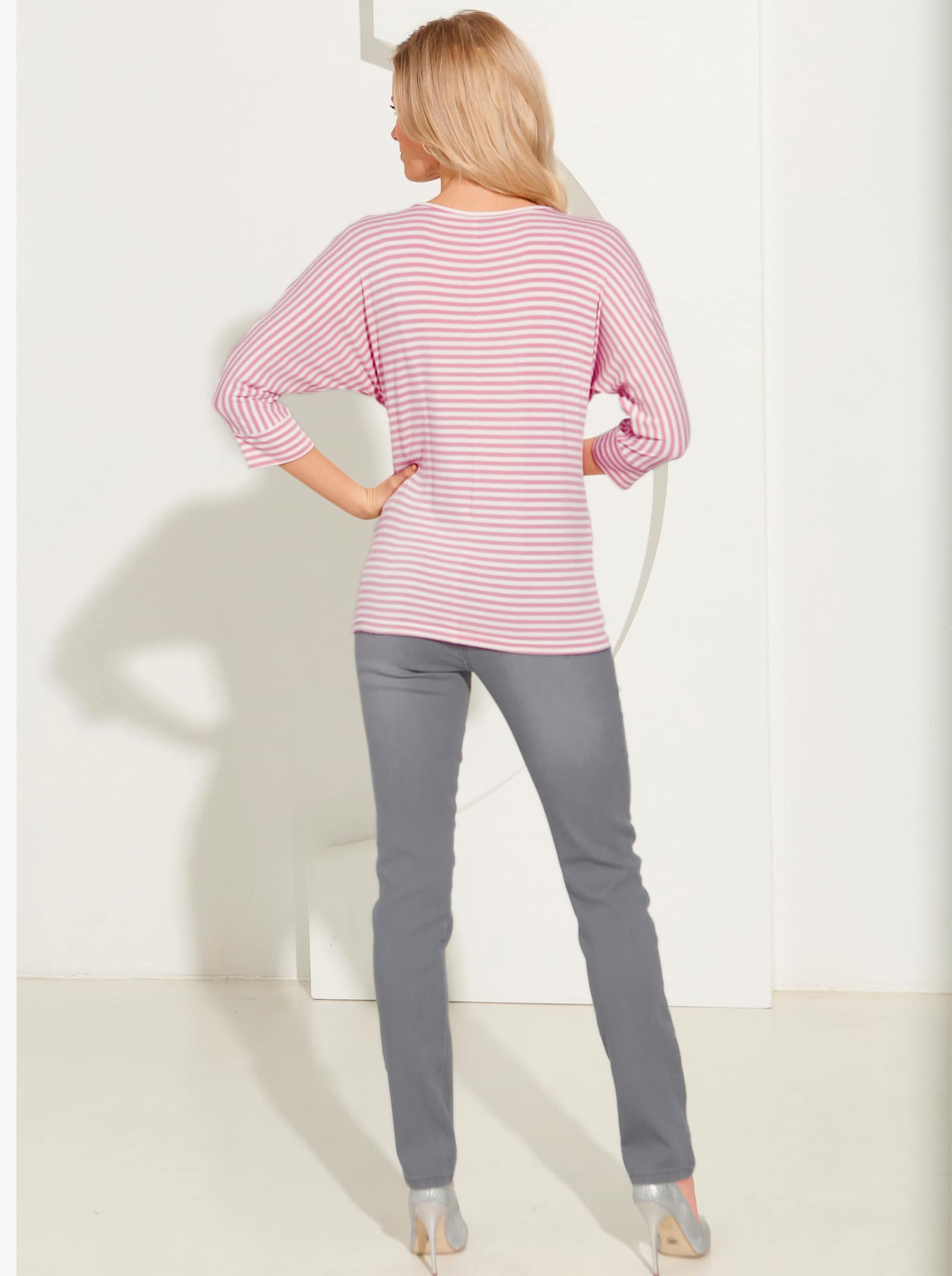 Schlupfjeans mit geripptem Strick-Dehnbund - grey-denim