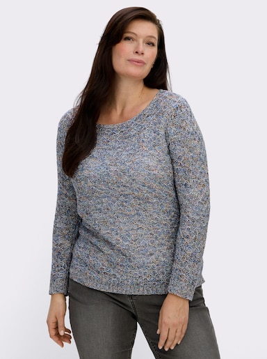 Rundhalspullover mit Multicolor-Garn - jeansblau-gemustert