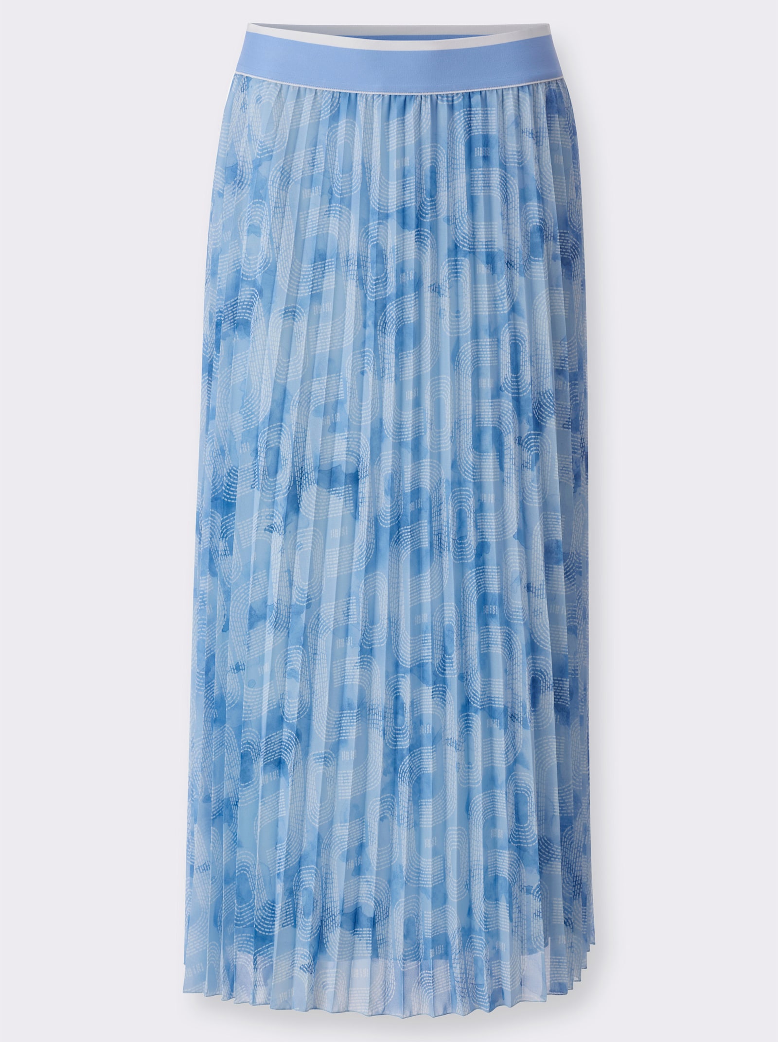 Plisseerock im Lagenlook - himmelblau-ecru-bedruckt