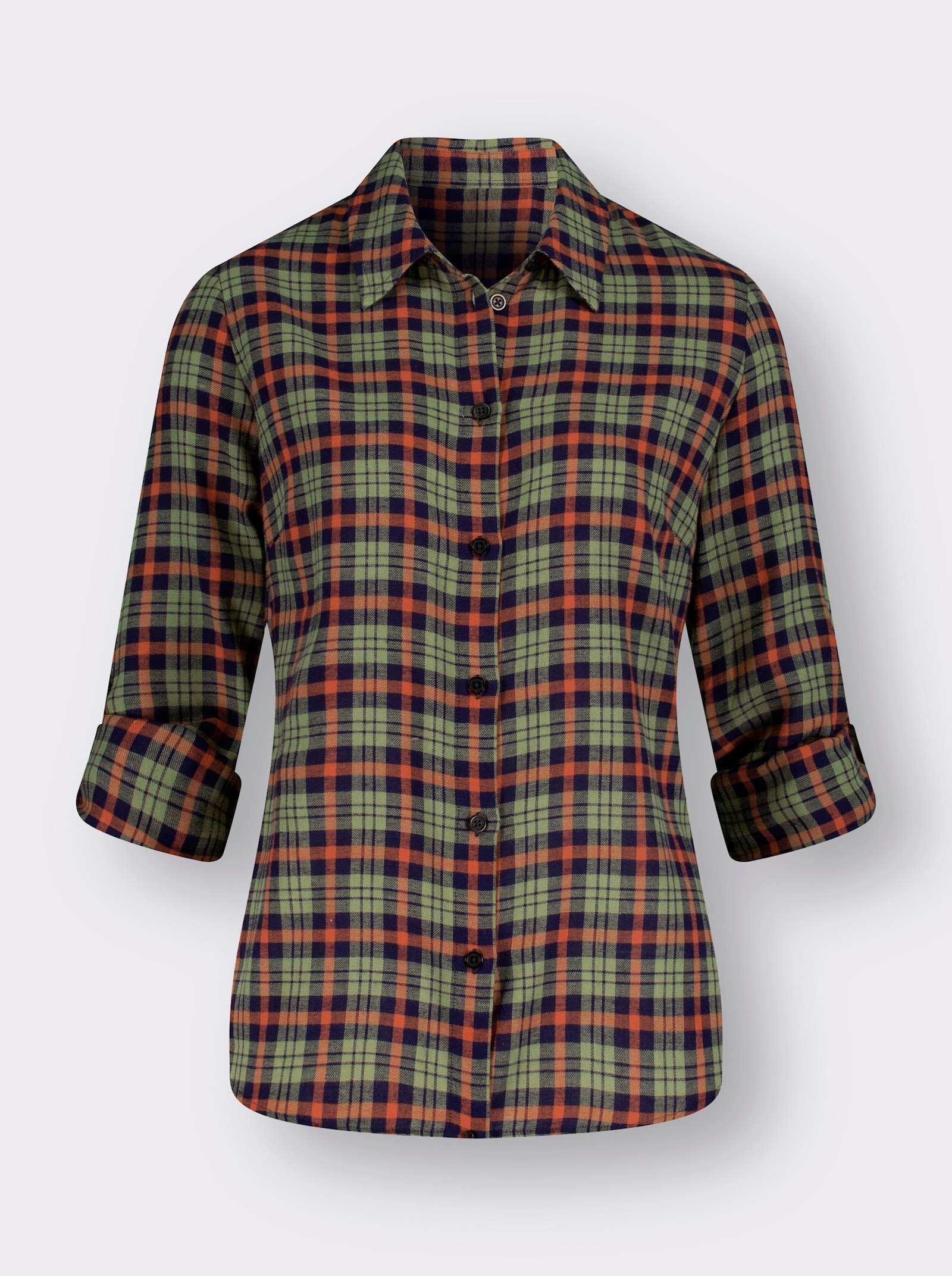 Flanellbluse mit Karo-Muster - oliv-rostrot-kariert