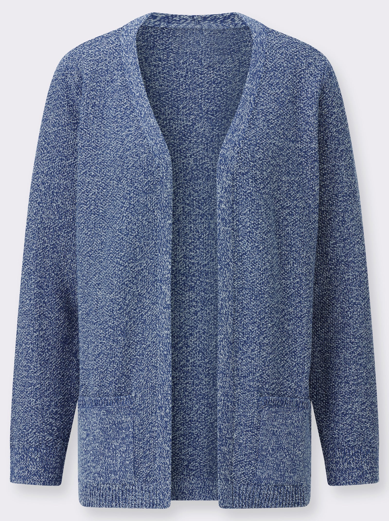 Strickjacke in verschlussloser Form - jeansblau-ecru-meliert