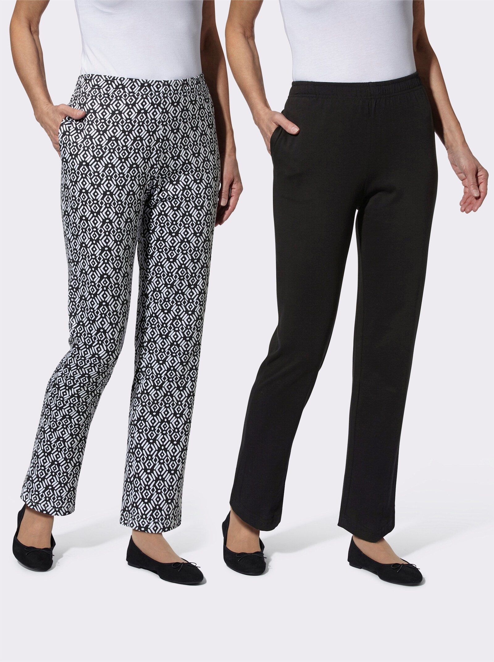 Freizeithose mit Rundum-Dehnbund - schwarz + schwarz-bedruckt