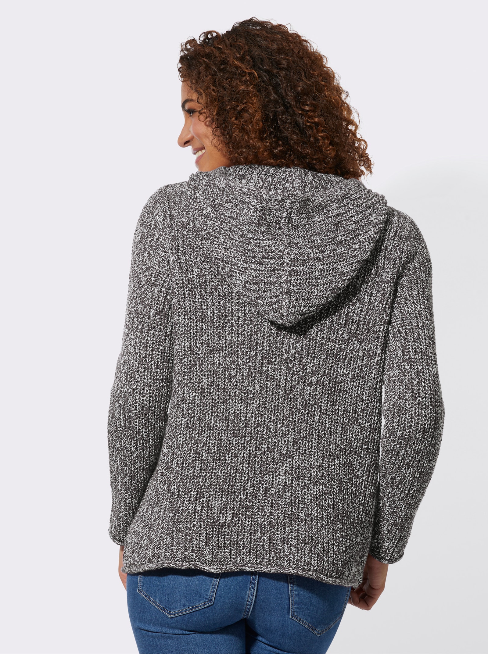 Pullover met capuchon in riblook - grafiet
