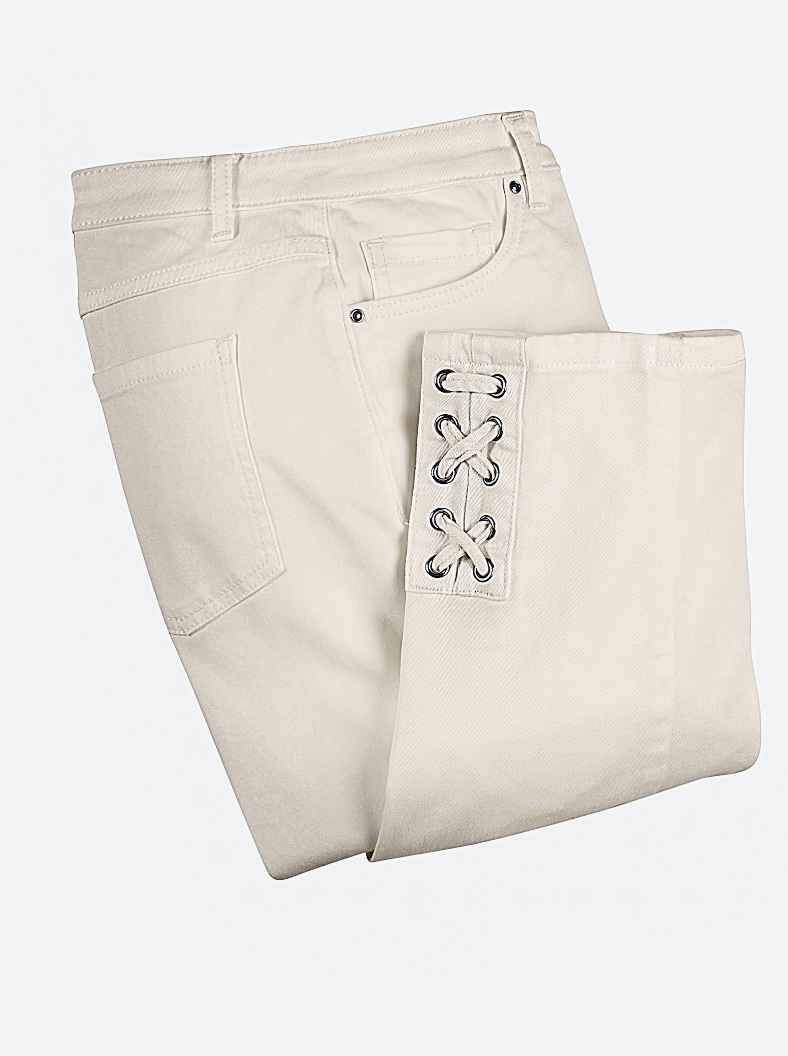 3/4-Jeans mit Bändchen-Verzierung - weiß