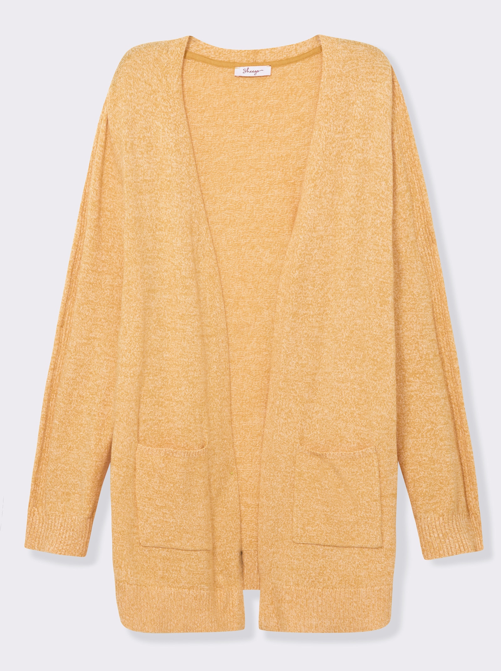 sheego Strickjacke aus Melangegarn, verschlusslos - ocker-meliert