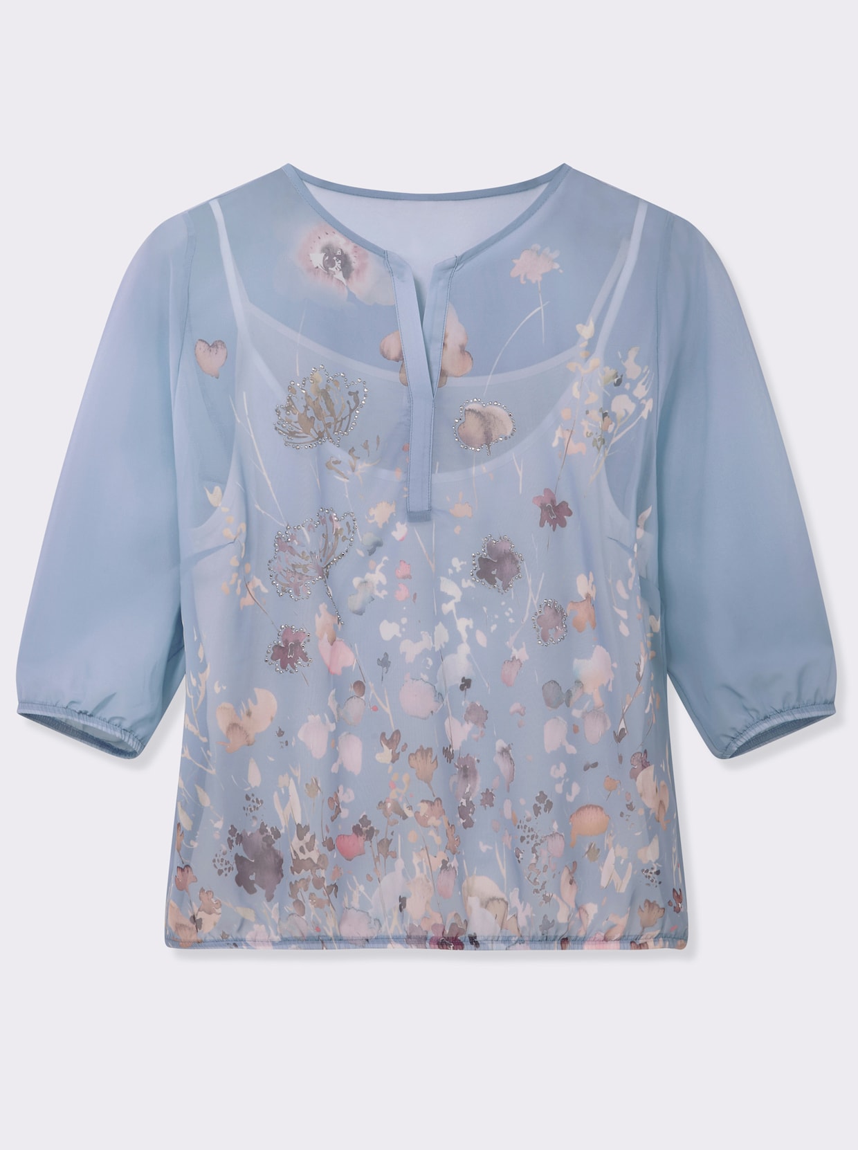 Schlupfbluse mit Spaghetti-Top - bleu-bedruckt