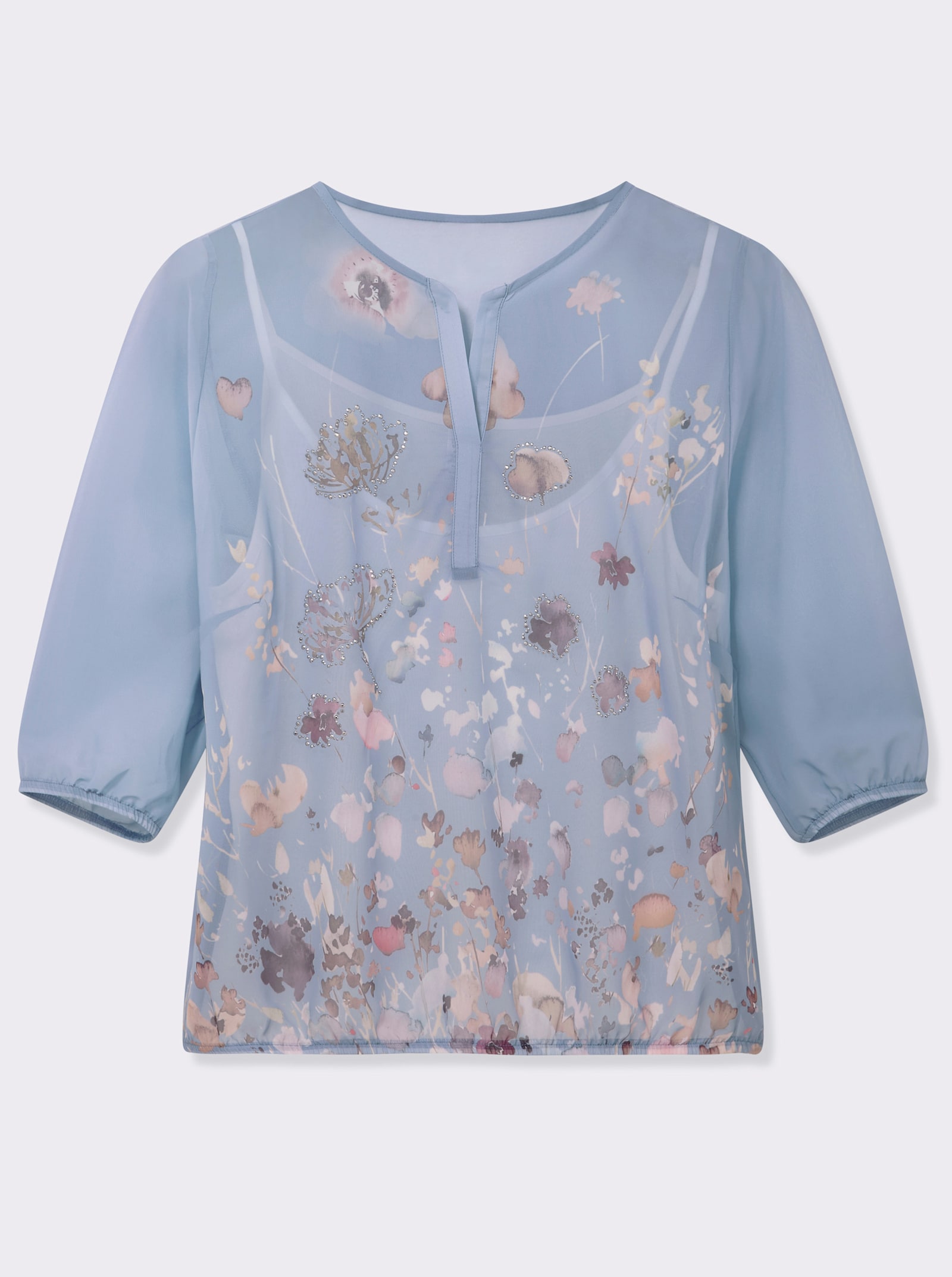 Schlupfbluse mit Spaghetti-Top - bleu-bedruckt