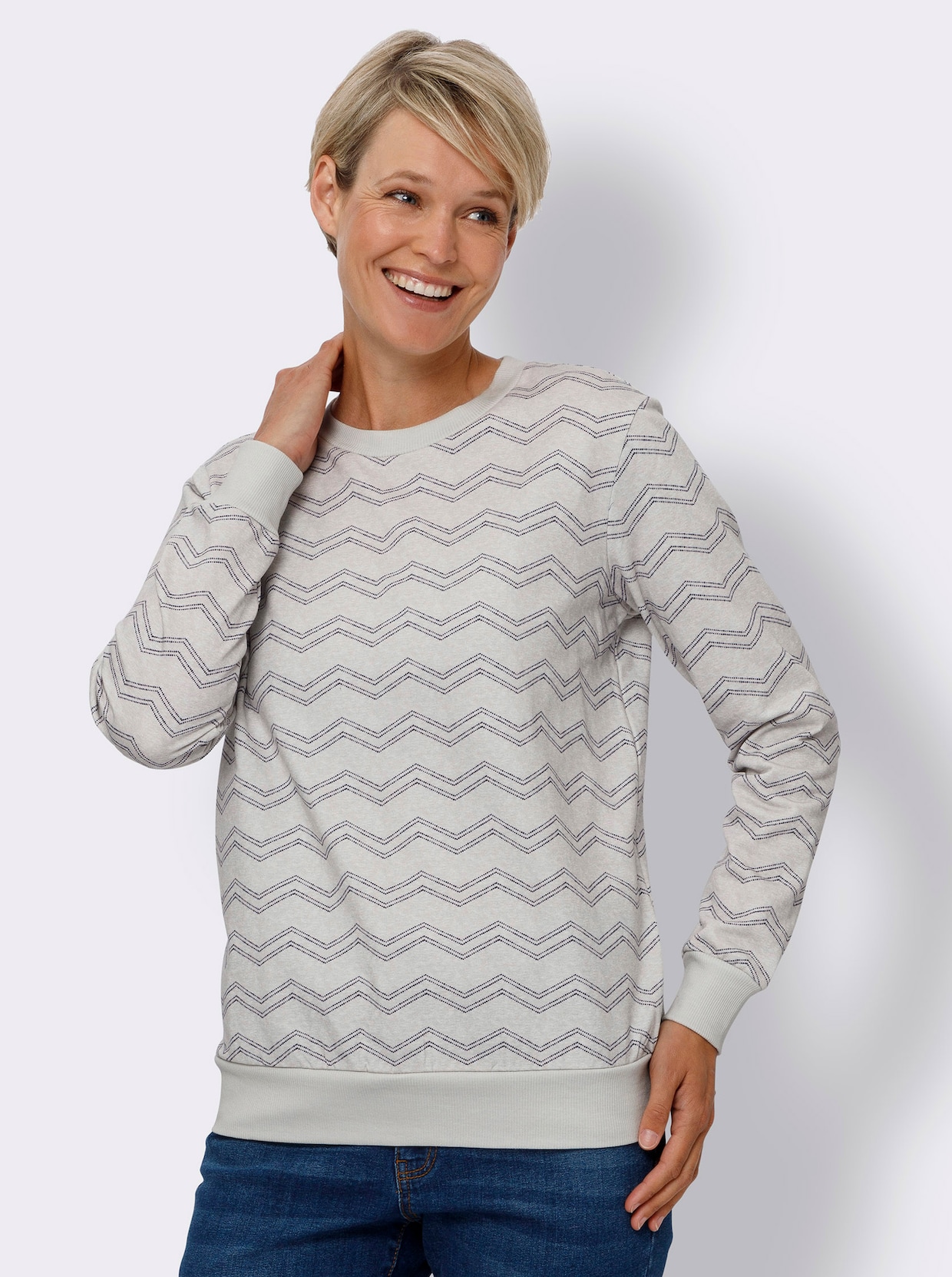 Sweatshirt - ljusgrå-marin-tryck