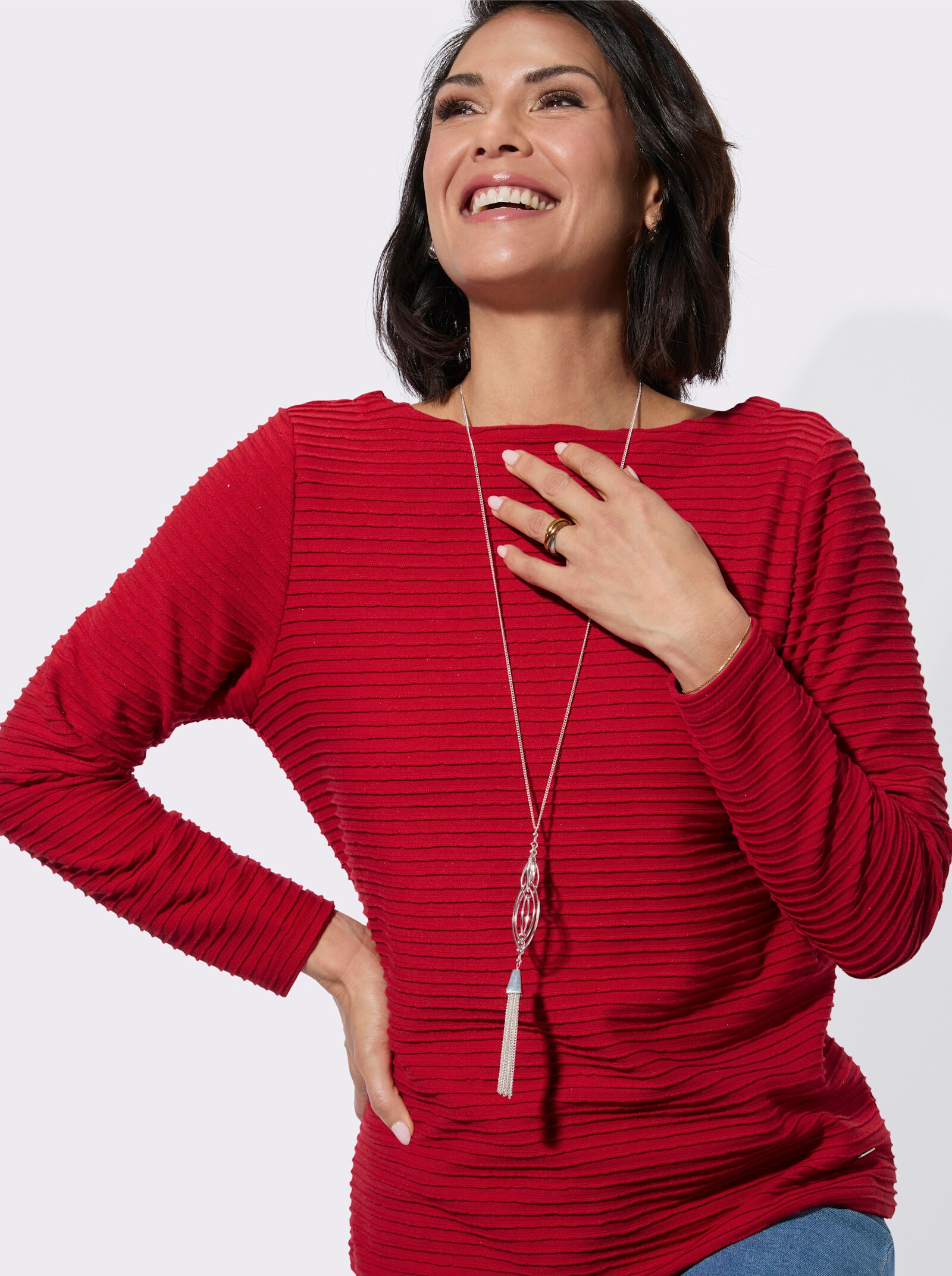 Langarmshirt mit U-Boot-Ausschnitt - rot