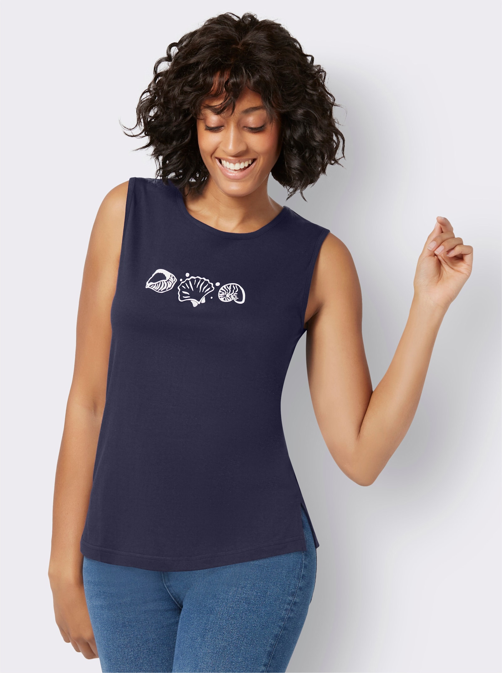 Shirttop mit Seitenschlitzen - marine