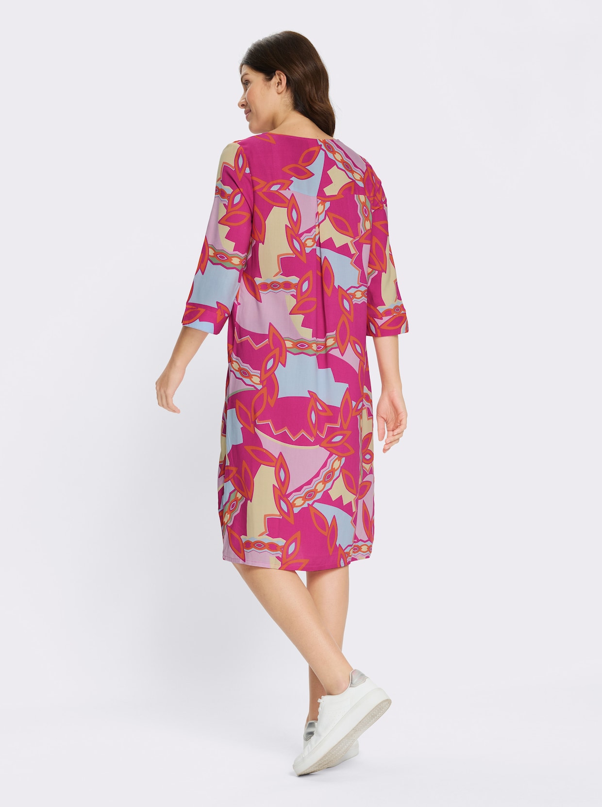 Druckkleid mit 3/4-Ärmel - fuchsia-zitrone-bedruckt