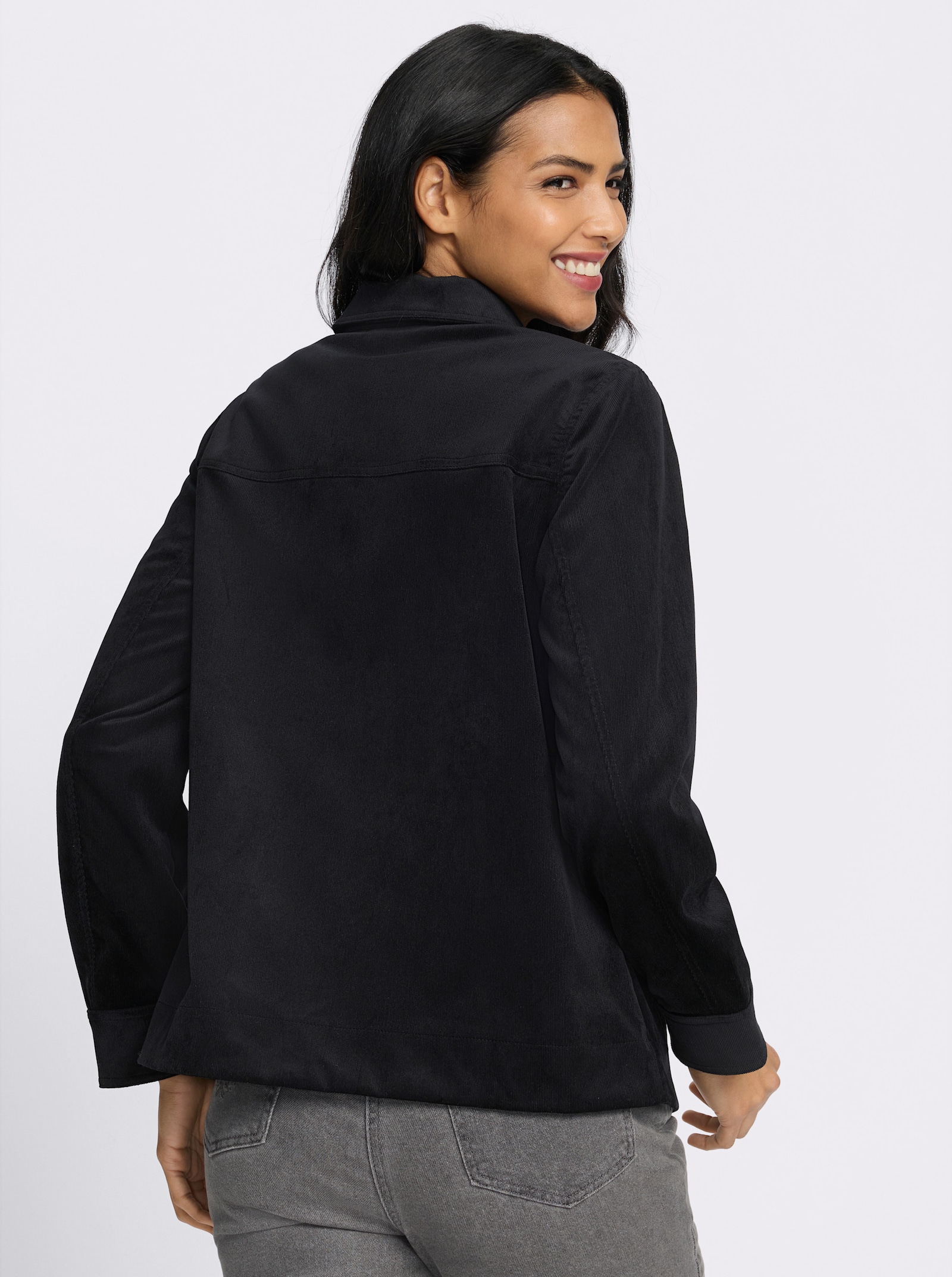 Cordjacke mit Pattentaschen - schwarz