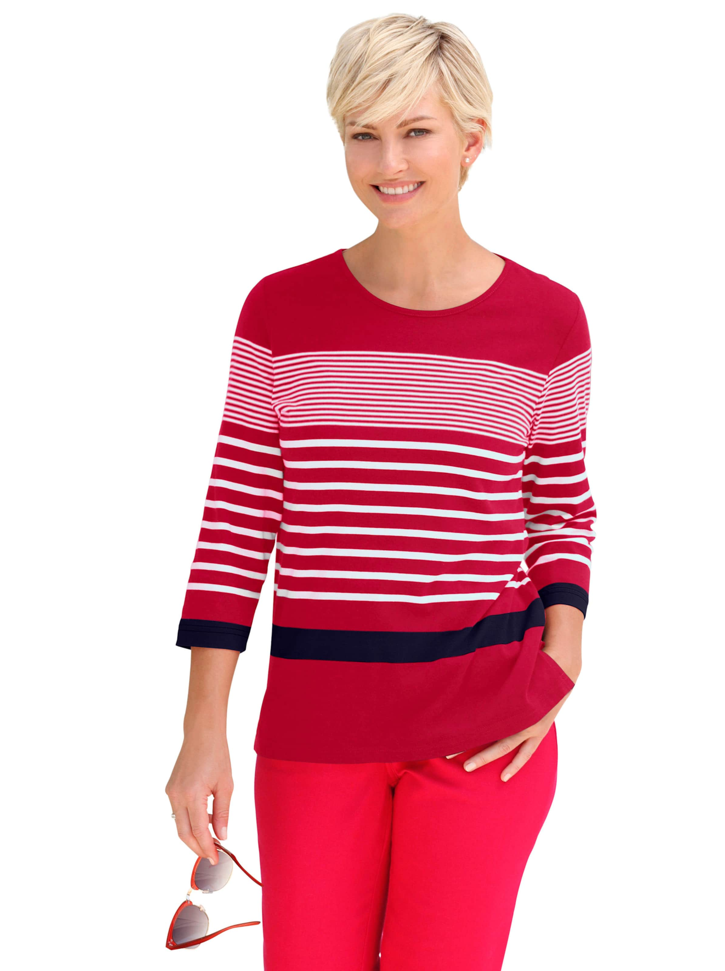 Witt Damen 3/4-Arm-Shirt, rot-marine-geringelt