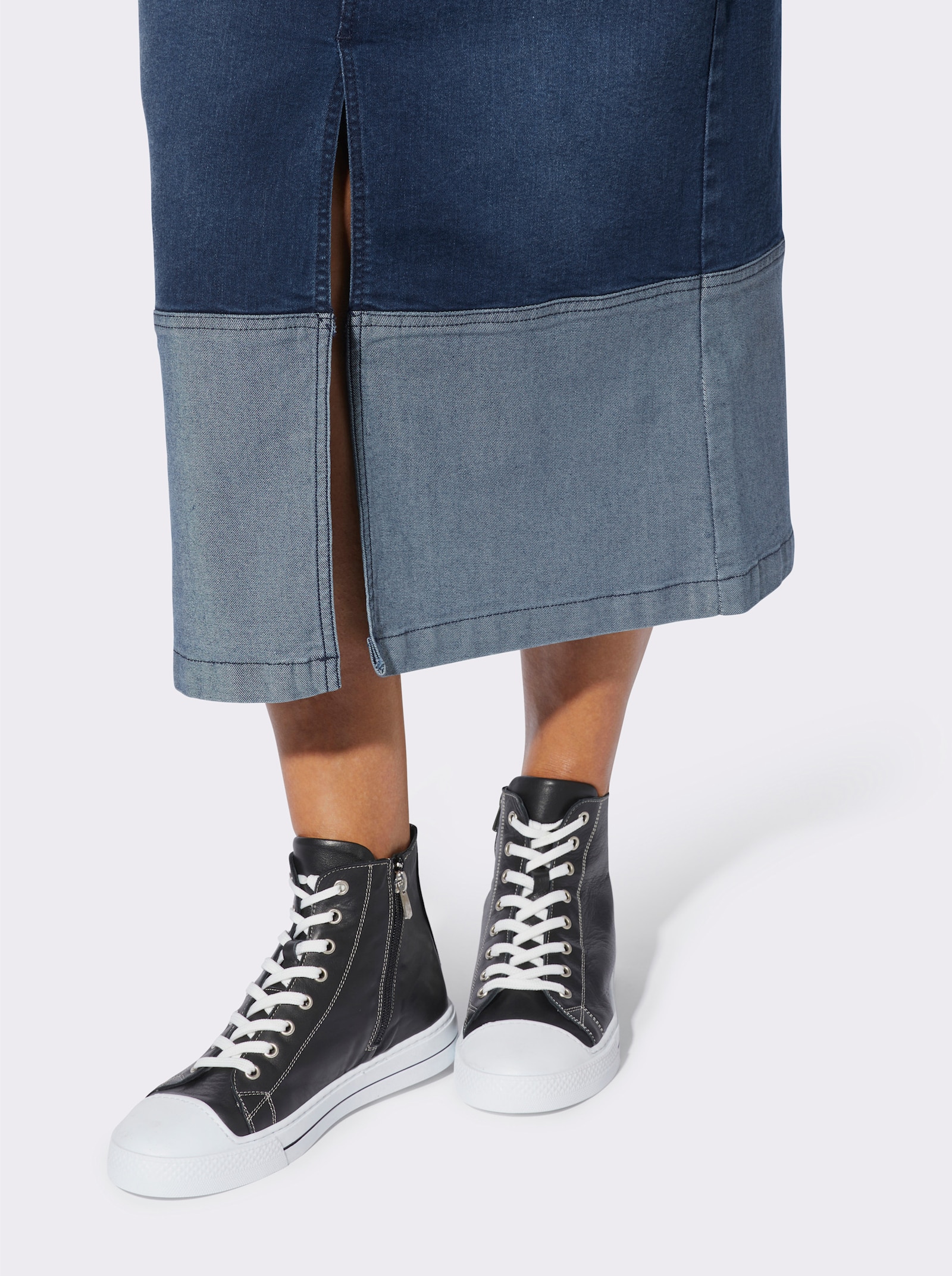 Jeansrock mit Kontrasteinsatz am Saum - blue-stone-washed