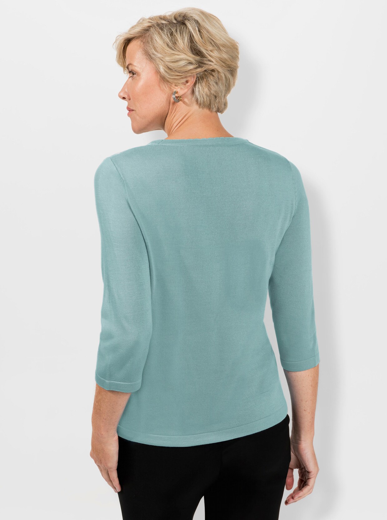Pullover met ronde hals - mint/ecru gedessineerd