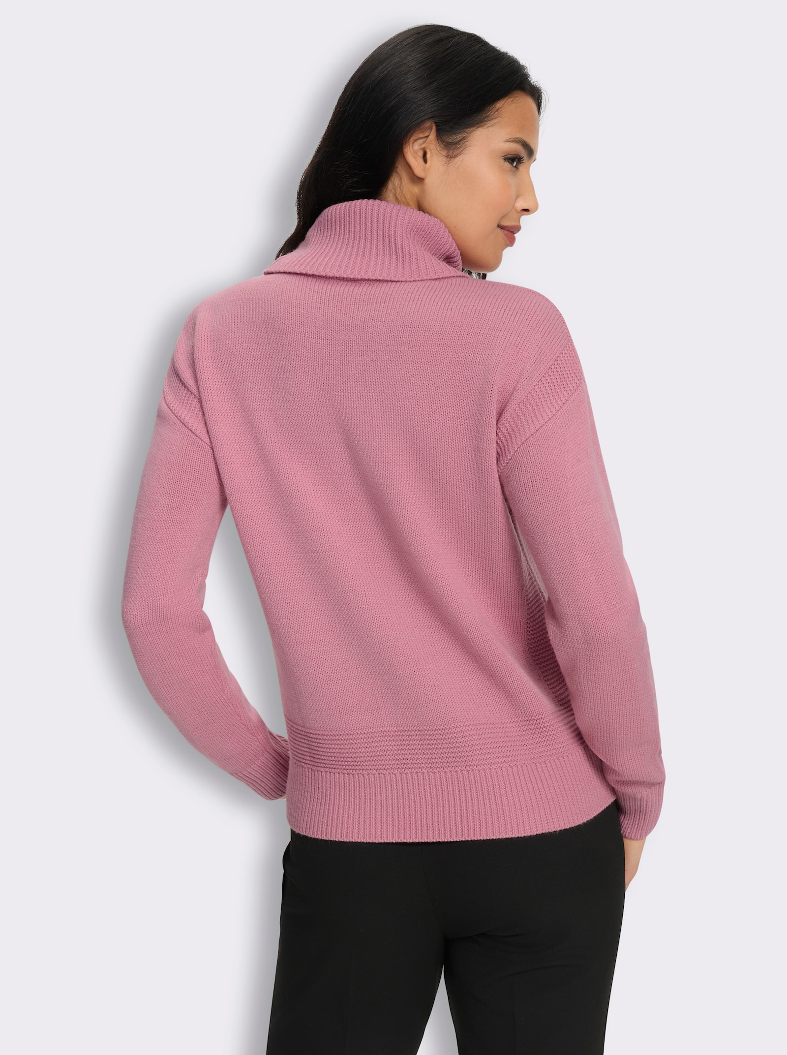 Rollkragenpullover mit Perlfang-Muster - altrosa