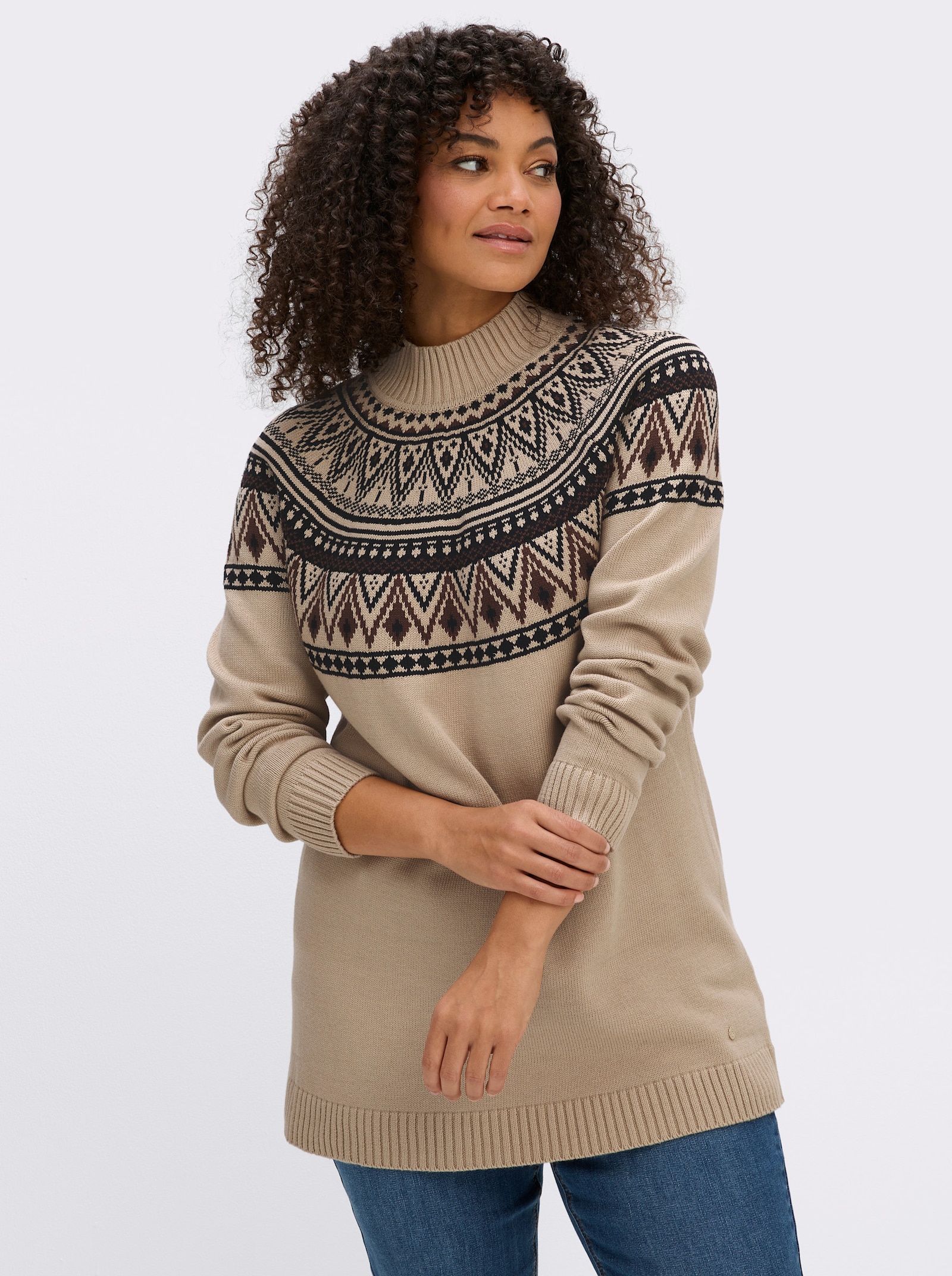 sheego Jacquardpullover im Norweger-Stil - beige-schoko-gemustert