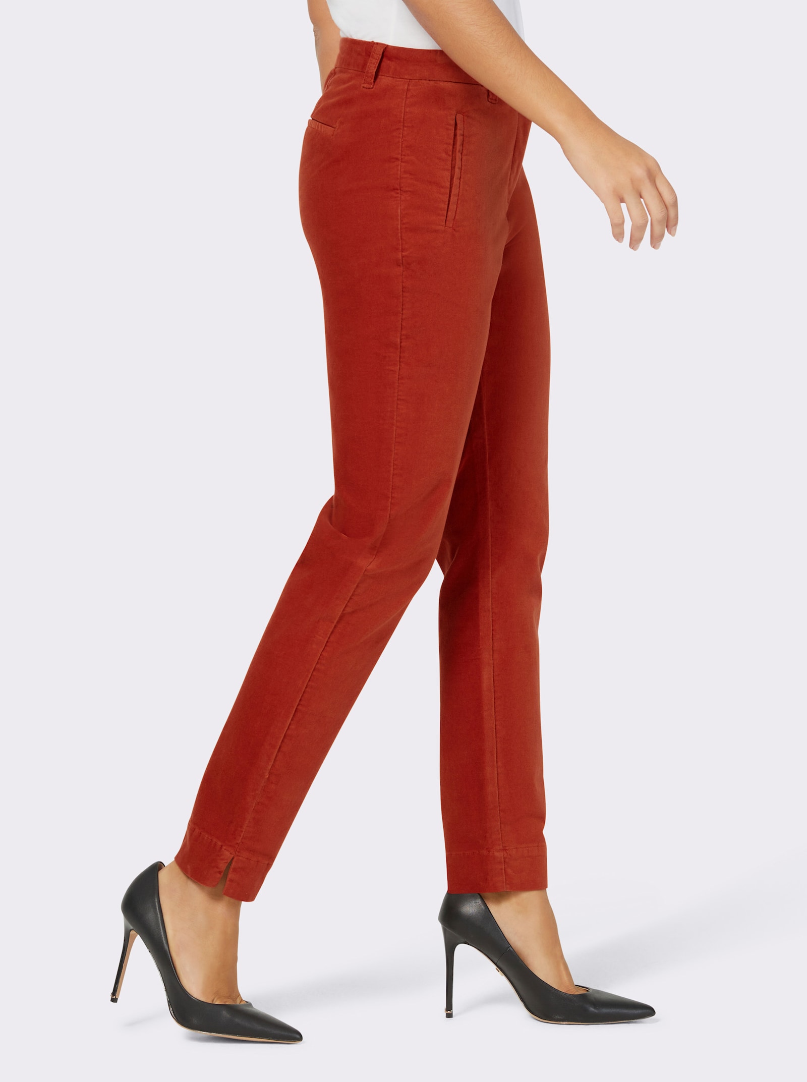 Samthose mit Zierpaspel-Taschen hinten - rostrot